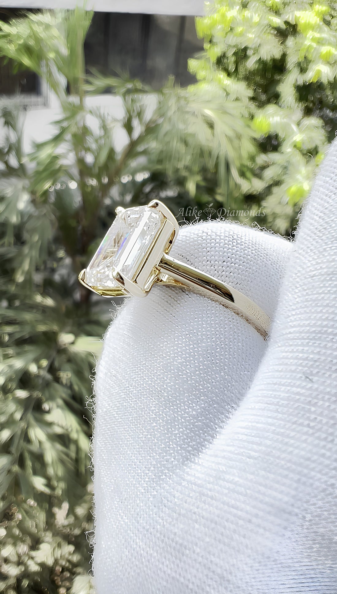 Emerald Cut Solitaire Engagement Ring, 3.54 Ct Lab Grown Diamond Ring, Certified GH/SI Diamond 14K Yellow Gold Wedding Ring, Size 7