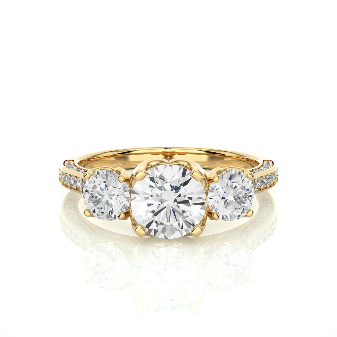 Unique Round Three Stone Wedding Ring / IGI Certified EF VS/SI Lab Grown Diamond Engagement Ring / 14K Real Gold Anniversary Gift Ring