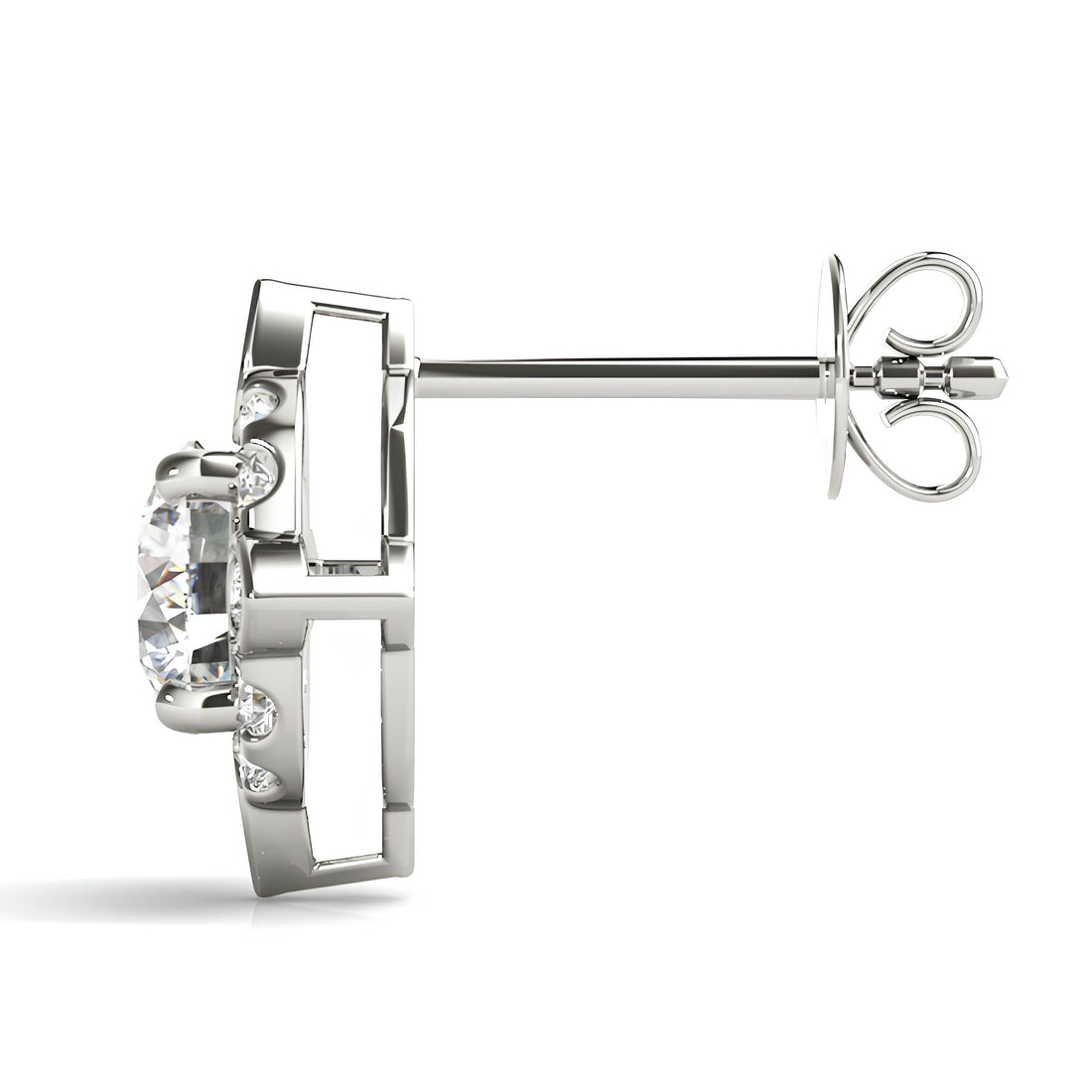 1.00 Carat EF VS/SI Lab-Grown Round Diamond Halo Stud Earrings in Square Setting 14K Solid Gold Minimalist Earrings