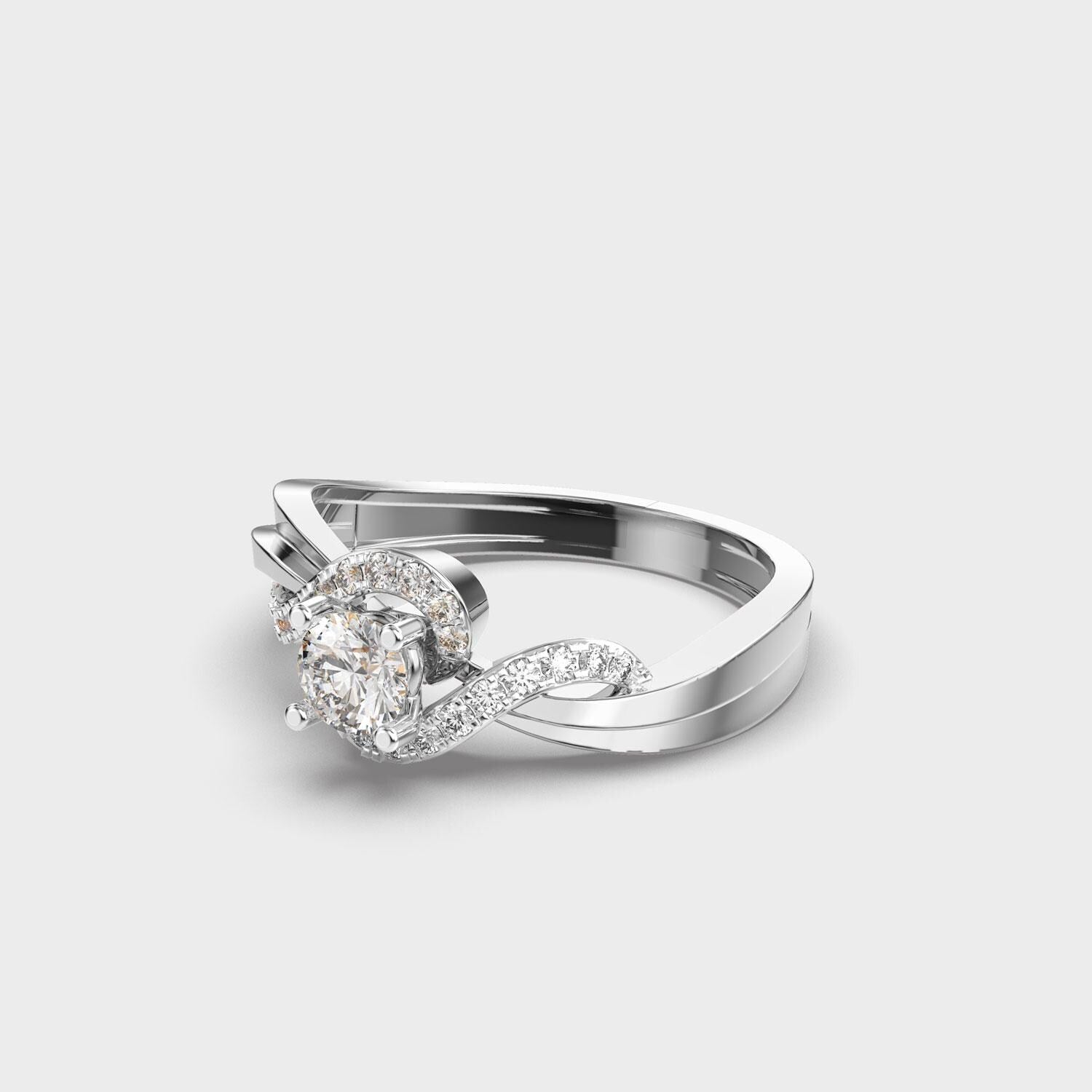 Delicate 1.00 CTW Round Lab-Grown Diamond Twisted Halo Ring Certified EF VS/SI Engagement Wedding Band