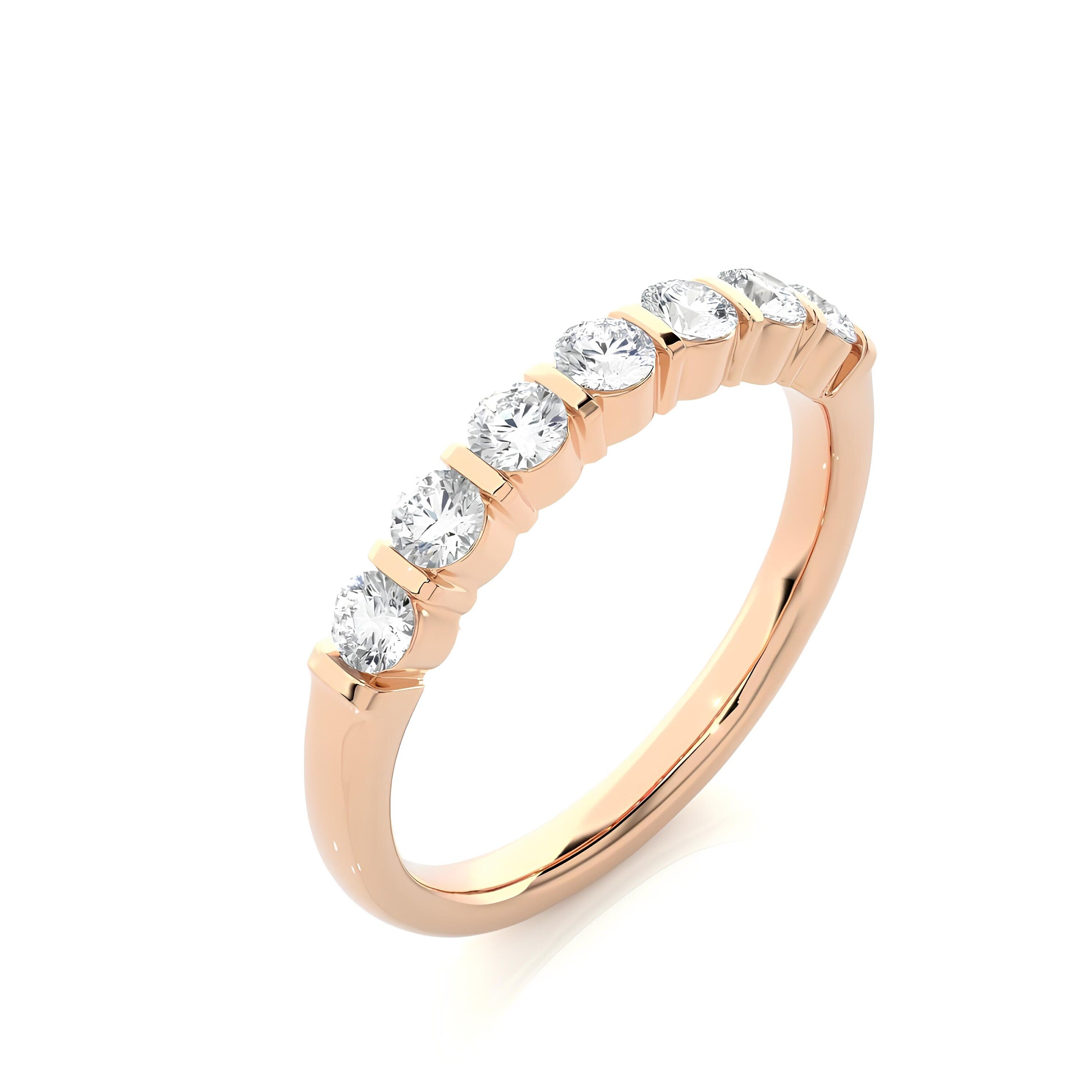 2.75MM EF VS/SI Lab-Grown Diamond Eternity Band – 7-Stone Bar-Set Diamond Ring, Unique Wedding and Stacking Band 14K Gold