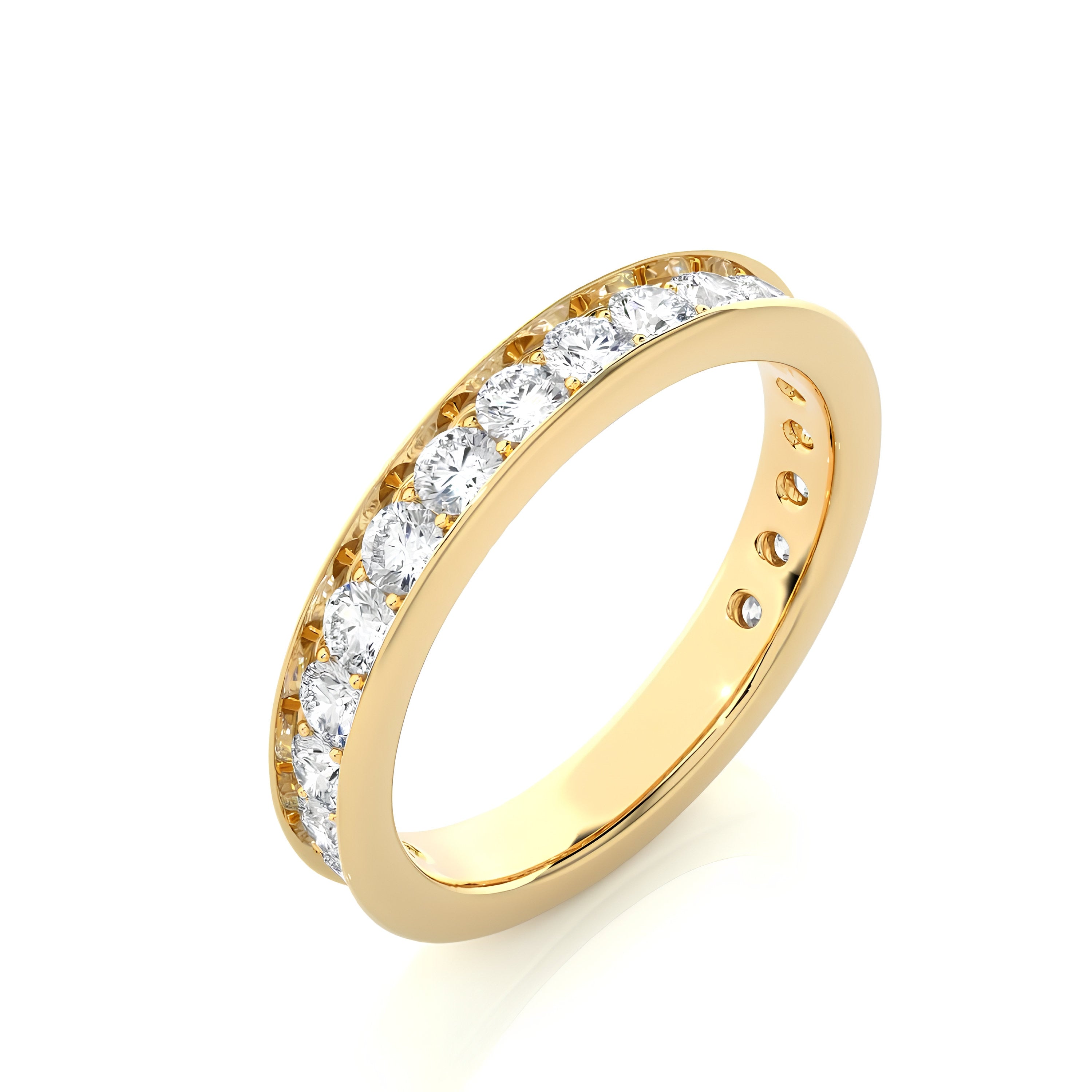 2.50MM Round Cut Colorless Lab-Grown Diamond Half Eternity Band– Channel-Set 14K Gold Matching Wedding and Stacking Ring, Bridal Set