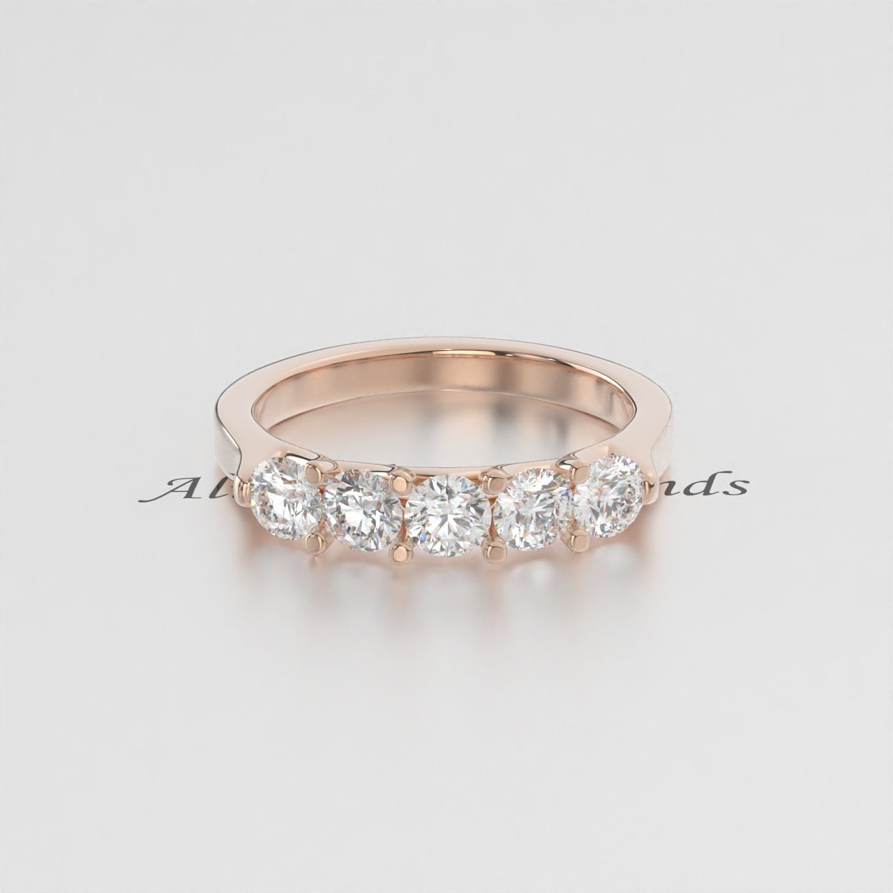 3 MM Round Lab Created Diamond Wedding Band for Women, Five Stone Diamond Band, EF/VS Lab Grown Diamonds, Stackable Band, Anniversary Gifts