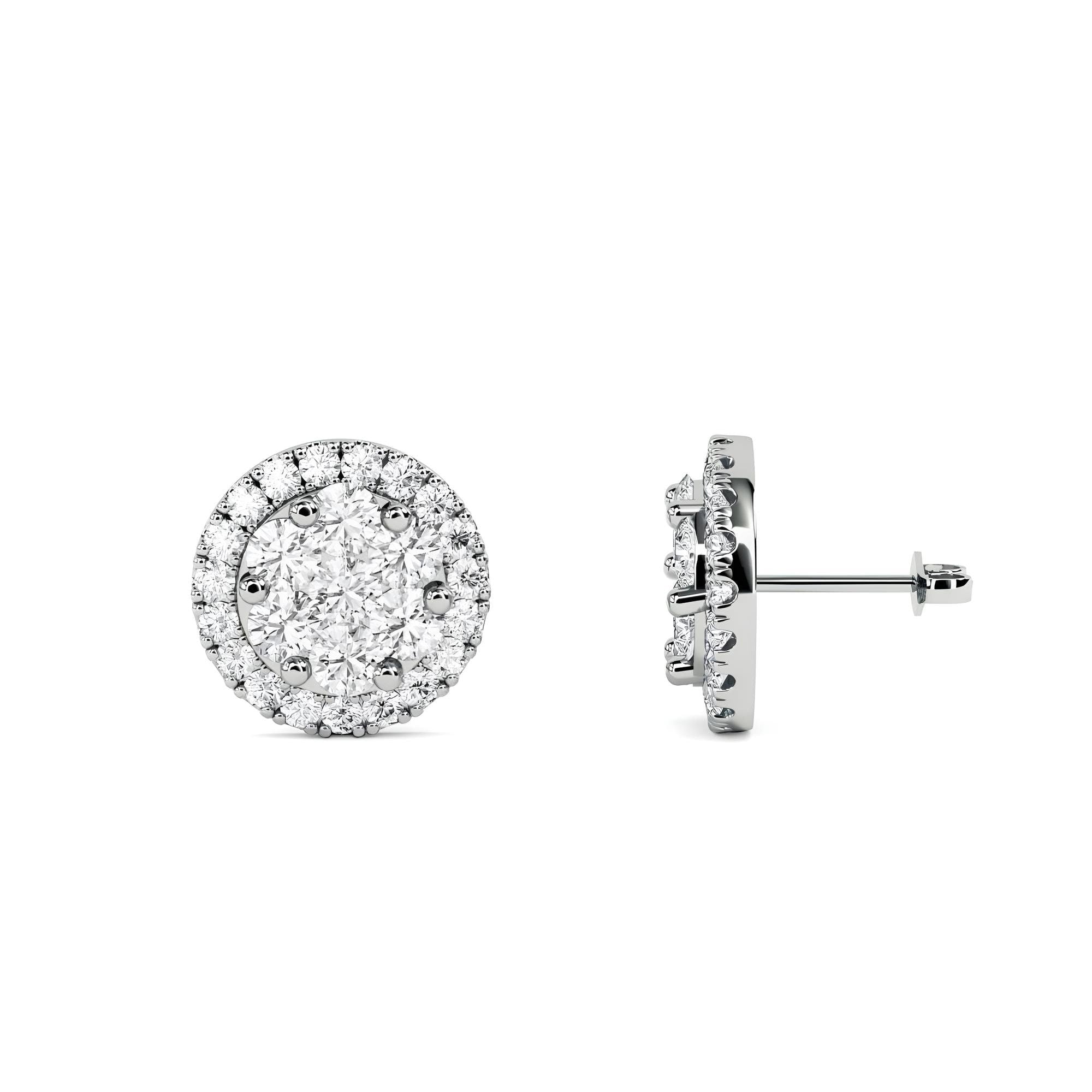 1.00 CTW Round Cut EF VS/SI Lab-Grown Diamond Cluster Stud Earrings 14K Gold Halo Style Diamond Earrings