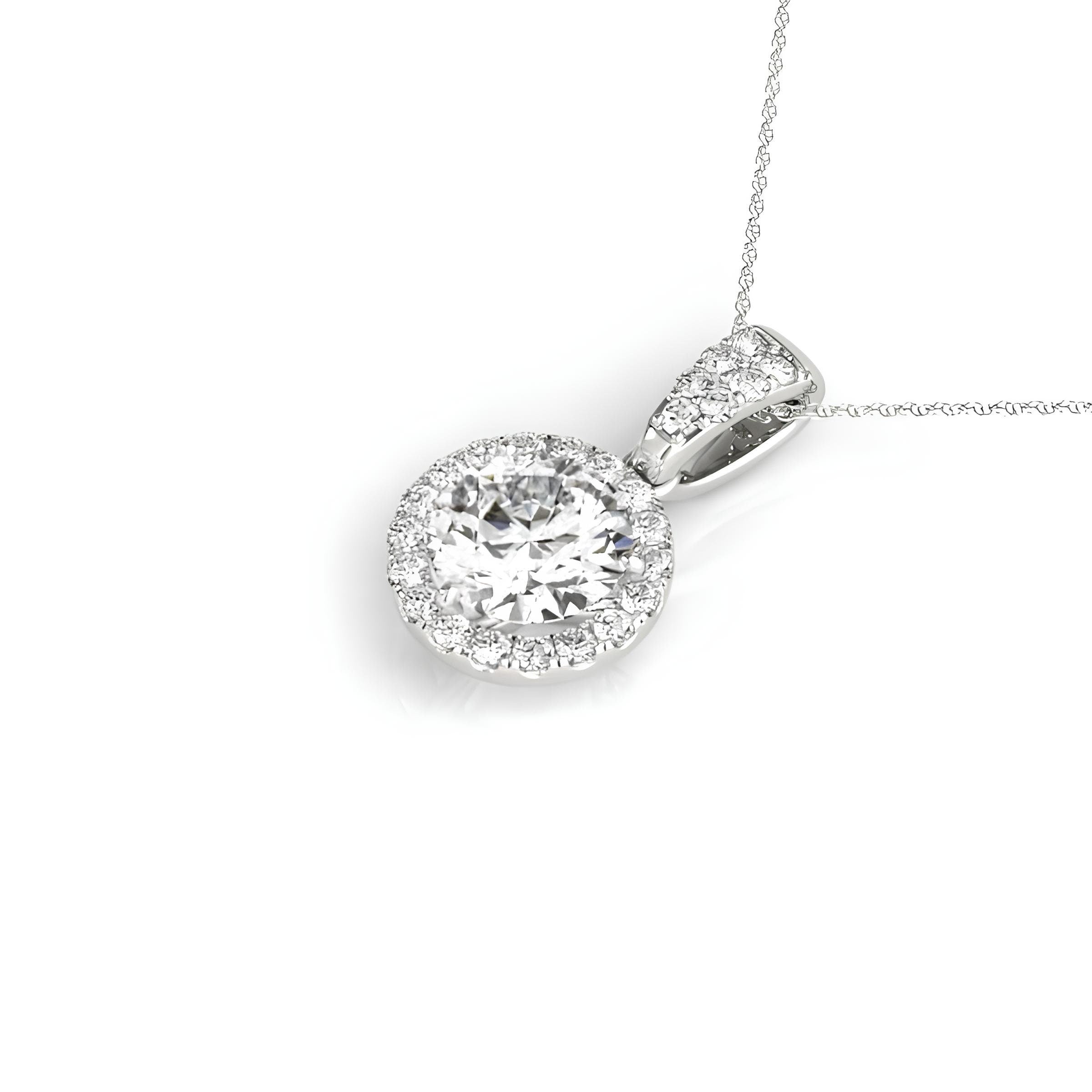 IGI Certified 1.00 Carat EF VS/SI Lab Grown Round Diamond Halo Pendant Necklace in 14K Gold