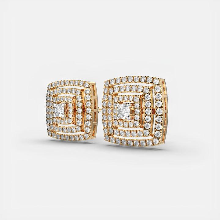 14K Gold Round EF VS/SI Lab Grown Maze Diamond Delicate Halo Stud Earrings For Women's