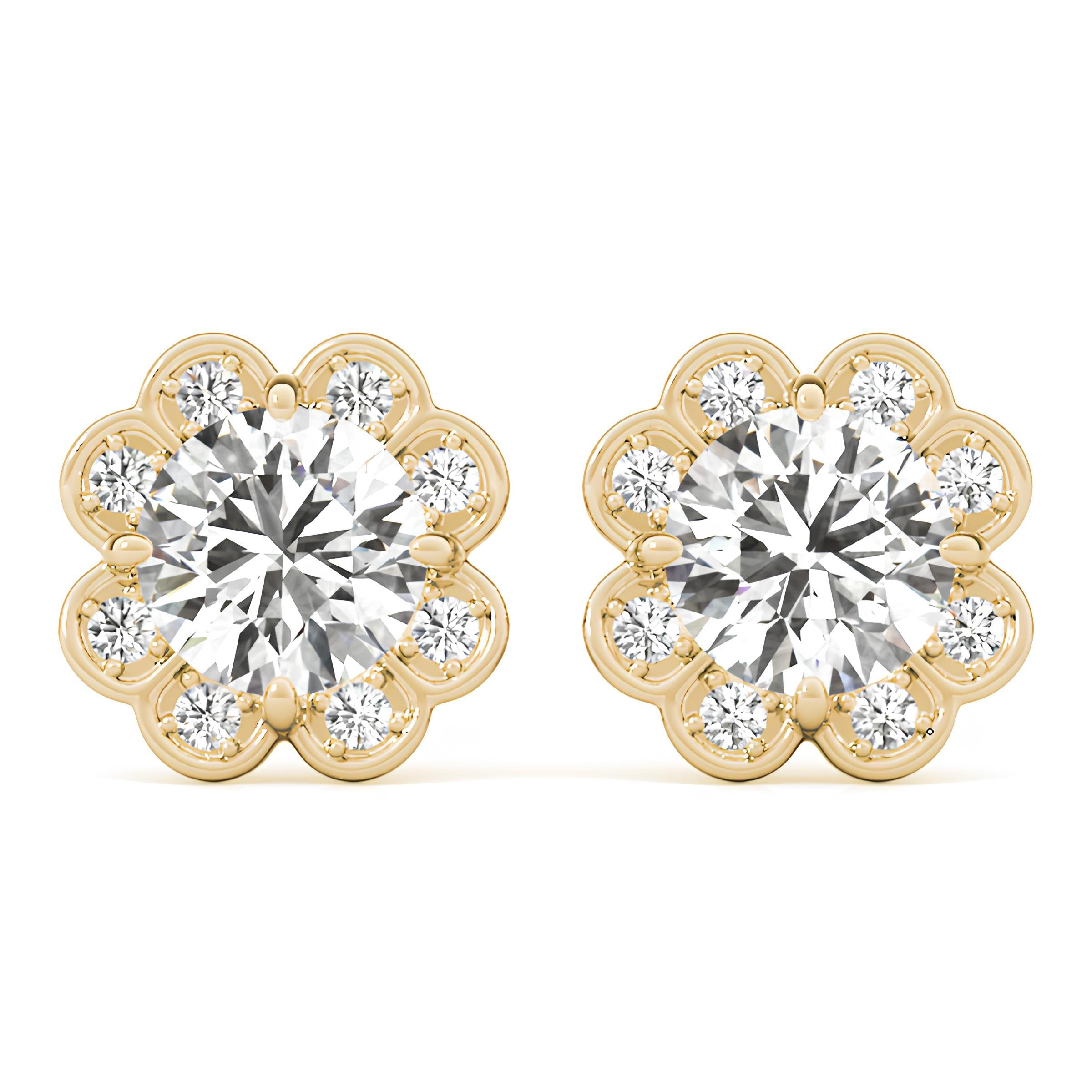 Elegant 1.12 Carat Halo Butterfly EF VS/SI Lab Grown Diamond Stud Earrings 14K Solid Gold