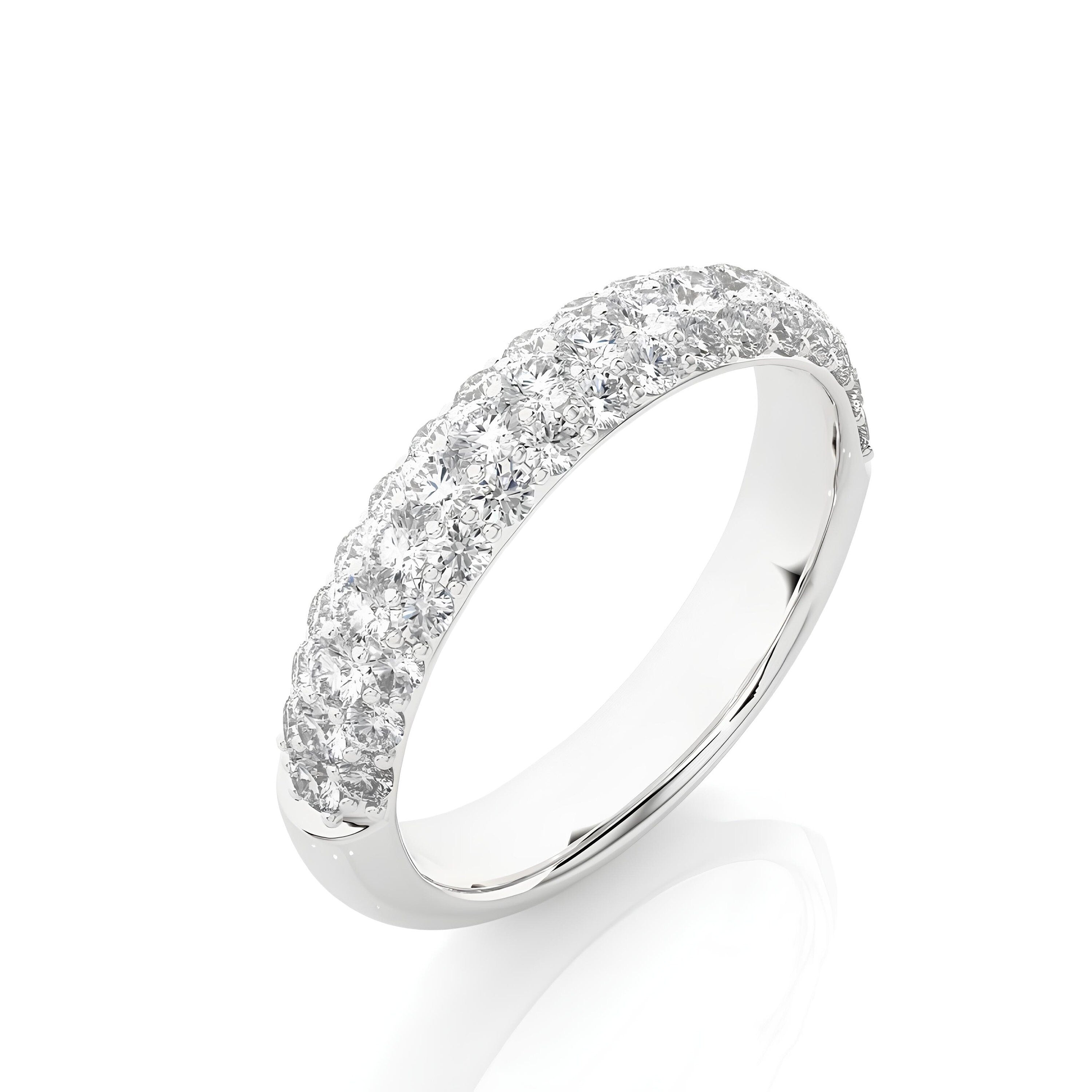 14K Yellow Gold Half Eternity 3 Row Micro Pave Wedding Band Ring by Alikediamonds