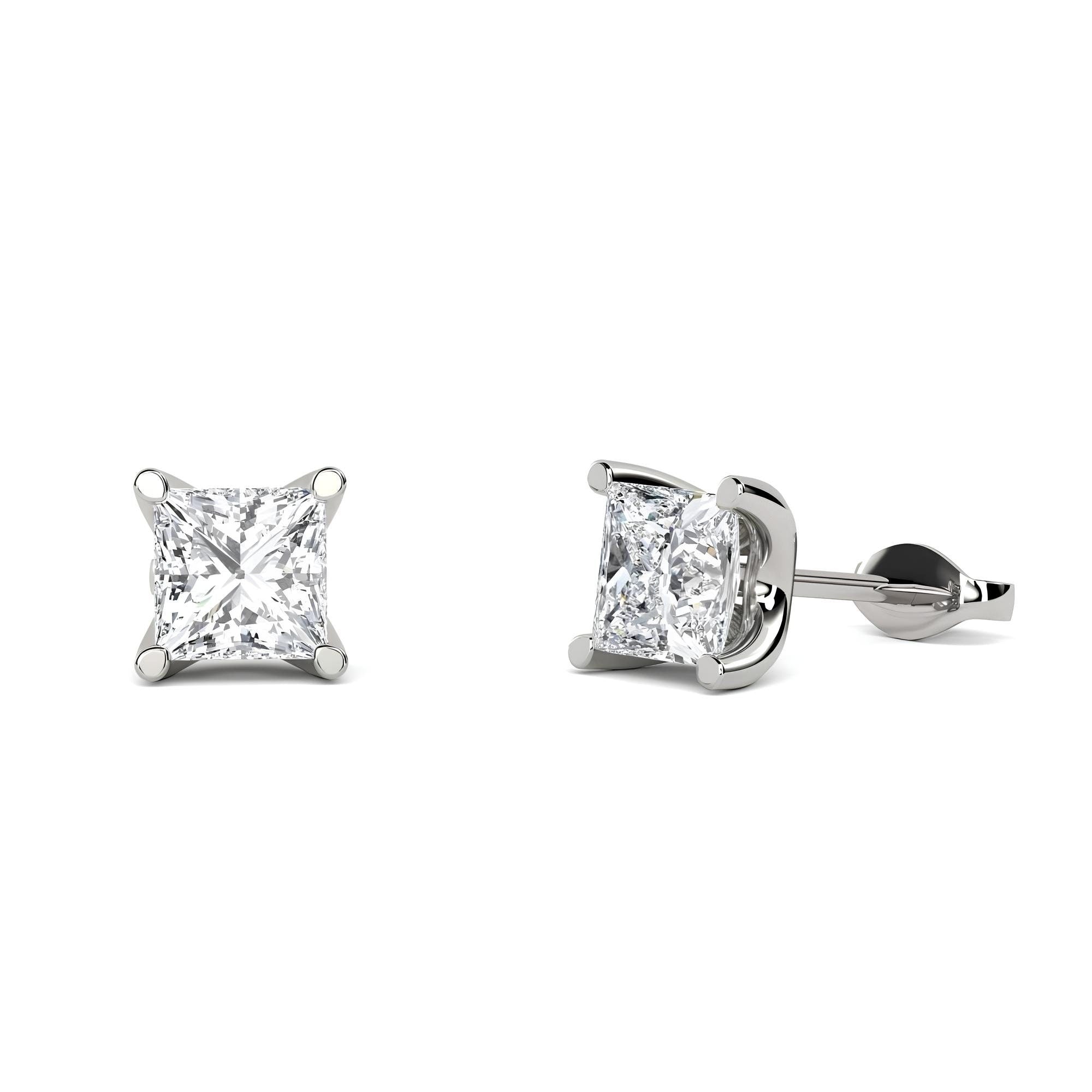 14K Solid Gold Princess Cut Lab-Grown Diamond Stud Earrings EF VS/SI Quality Push Back Earrings for Women