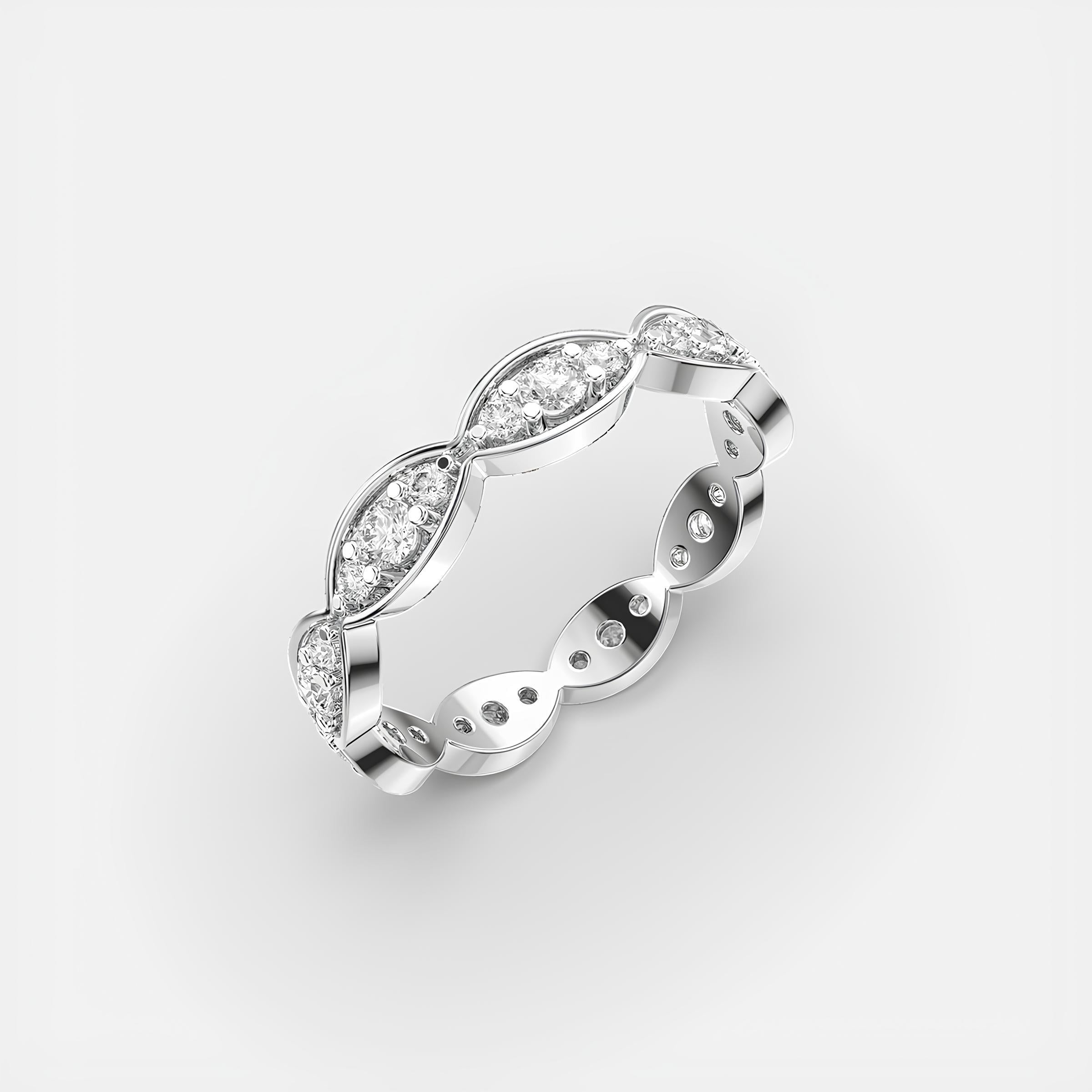 Wave Round EF VS/SI Lab Grown Diamond Full Eternity Wedding Band 14K Solid Gold