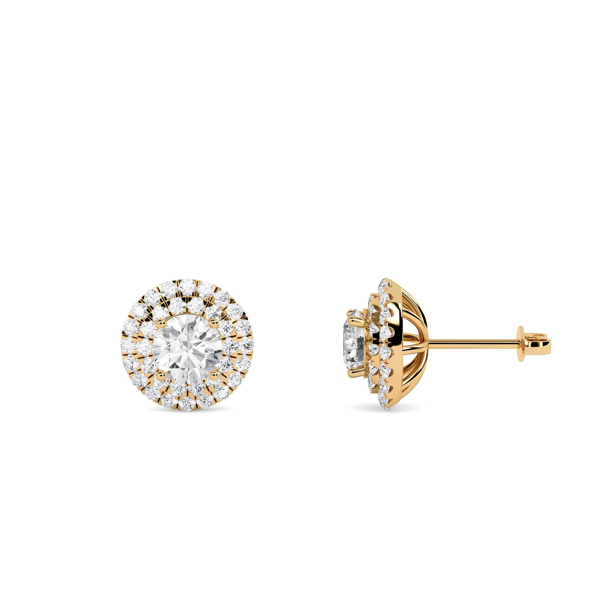IGI Certified 1.10 CTW Round Cut Lab-Grown Diamond Halo Stud Earrings EF VS/SI Clarity 14K Gold Bridesmaids Earrings