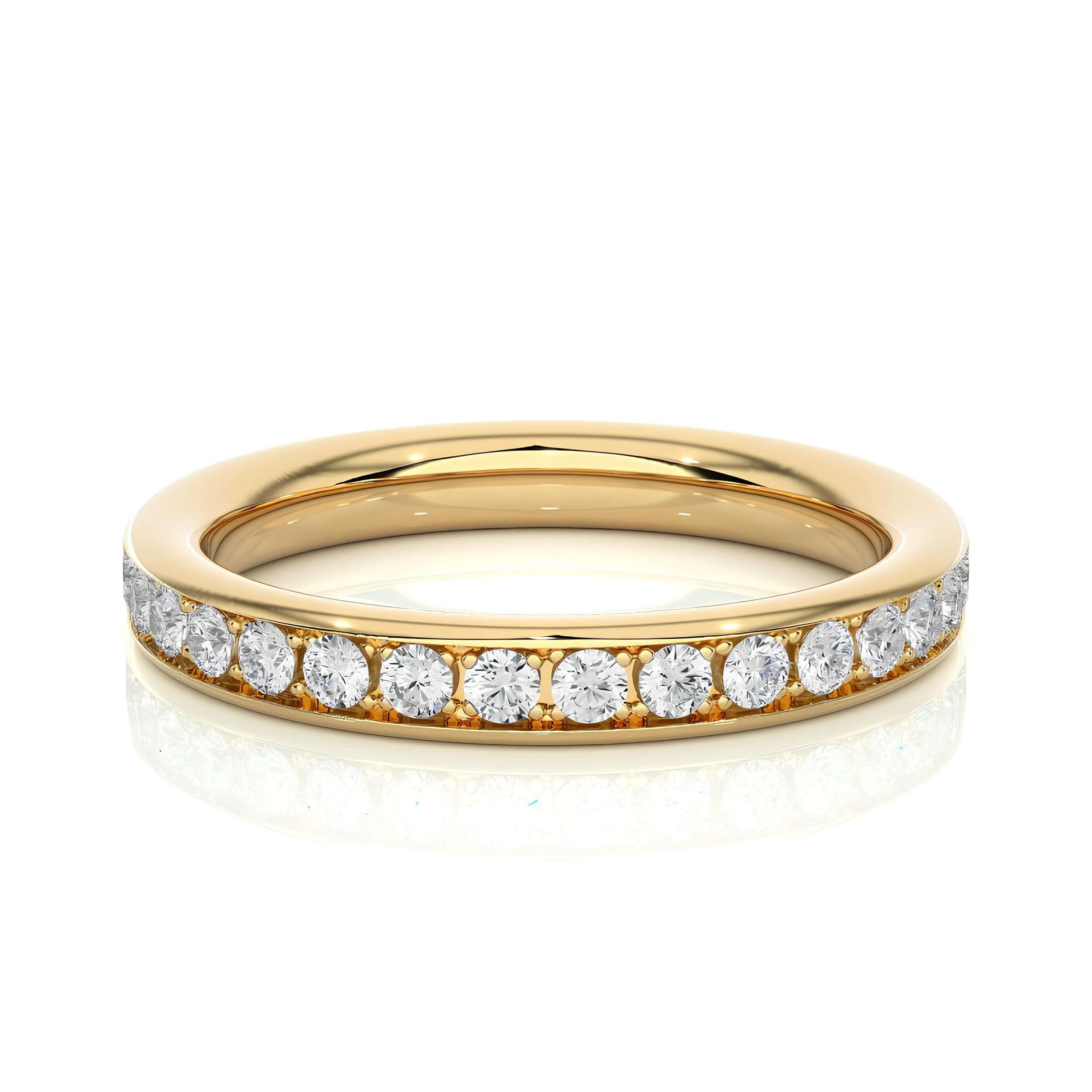 1.75 mm Micro Pave Lab-Grown Diamond Eternity Ring – Delicate Stacking Wedding Band 14k Gold