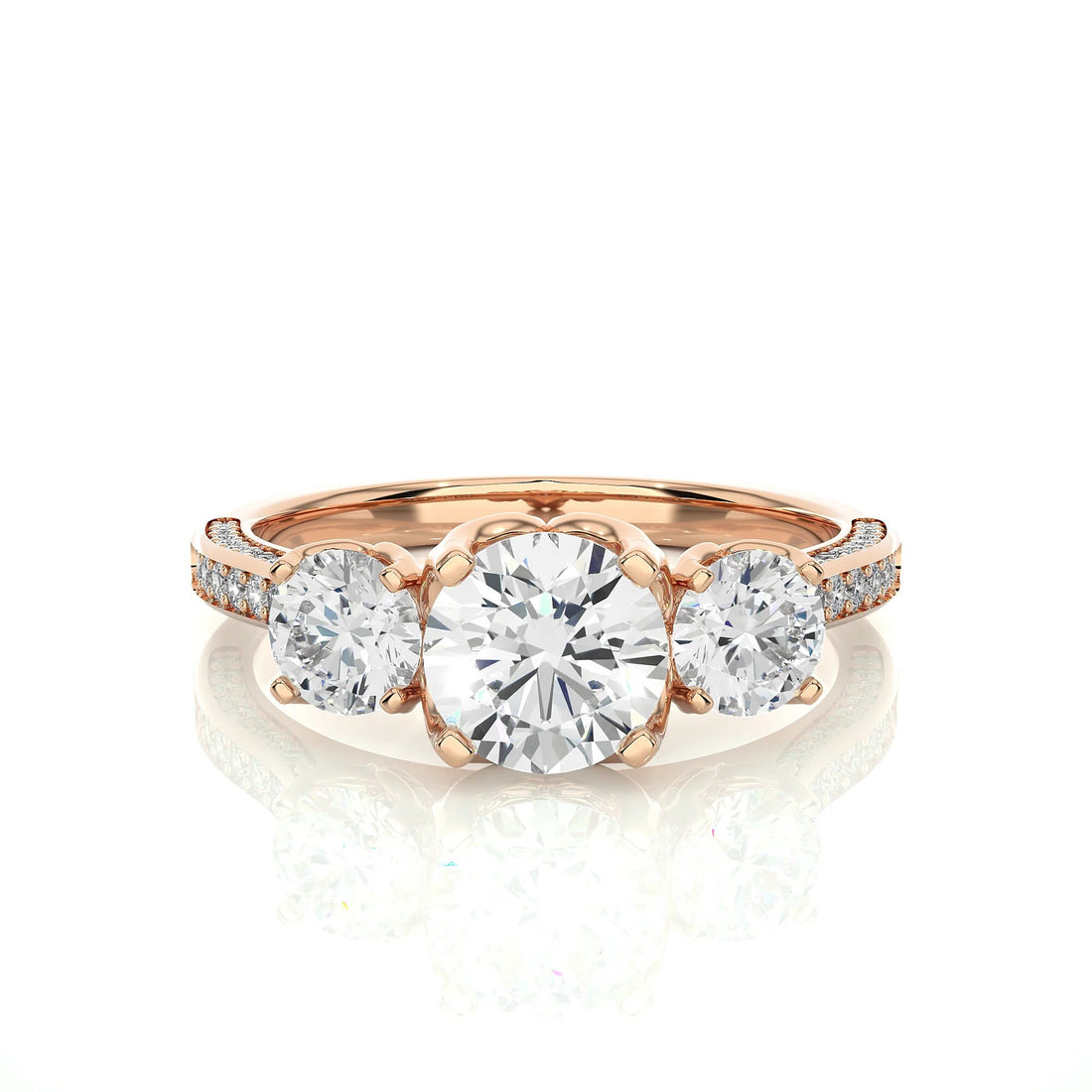 Unique Round Three Stone Wedding Ring / IGI Certified EF VS/SI Lab Grown Diamond Engagement Ring / 14K Real Gold Anniversary Gift Ring