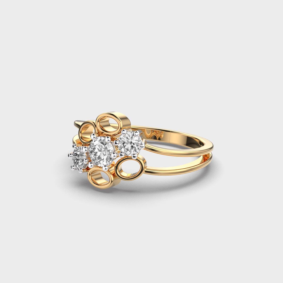 14K Solid Gold Three-Stone Engagement Ring EF VS/SI Lab-Grown Diamonds Lab-Created Diamond Wedding Ring