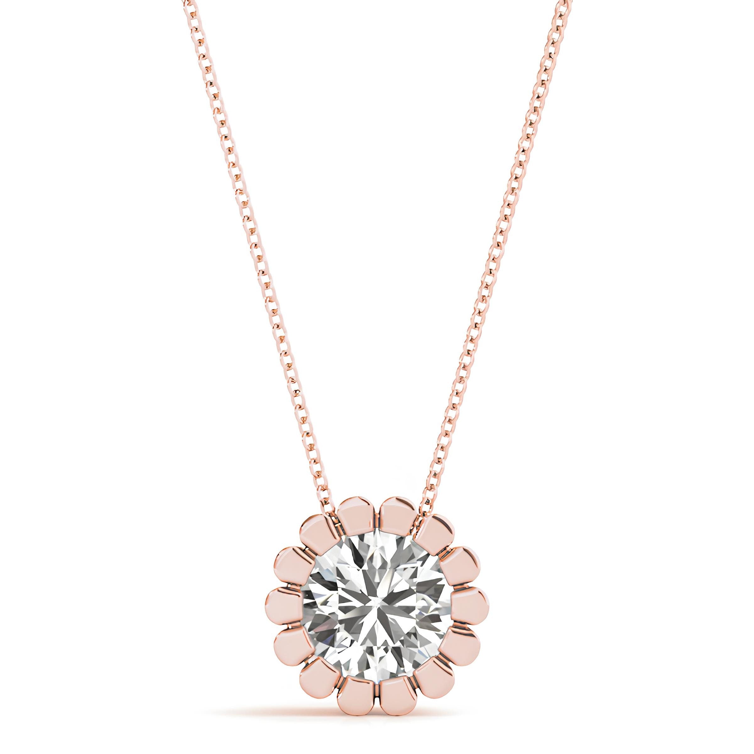 0.50 to 2.00 Ctw Lab Grown Round Diamond Gold Flower Pendant Necklace