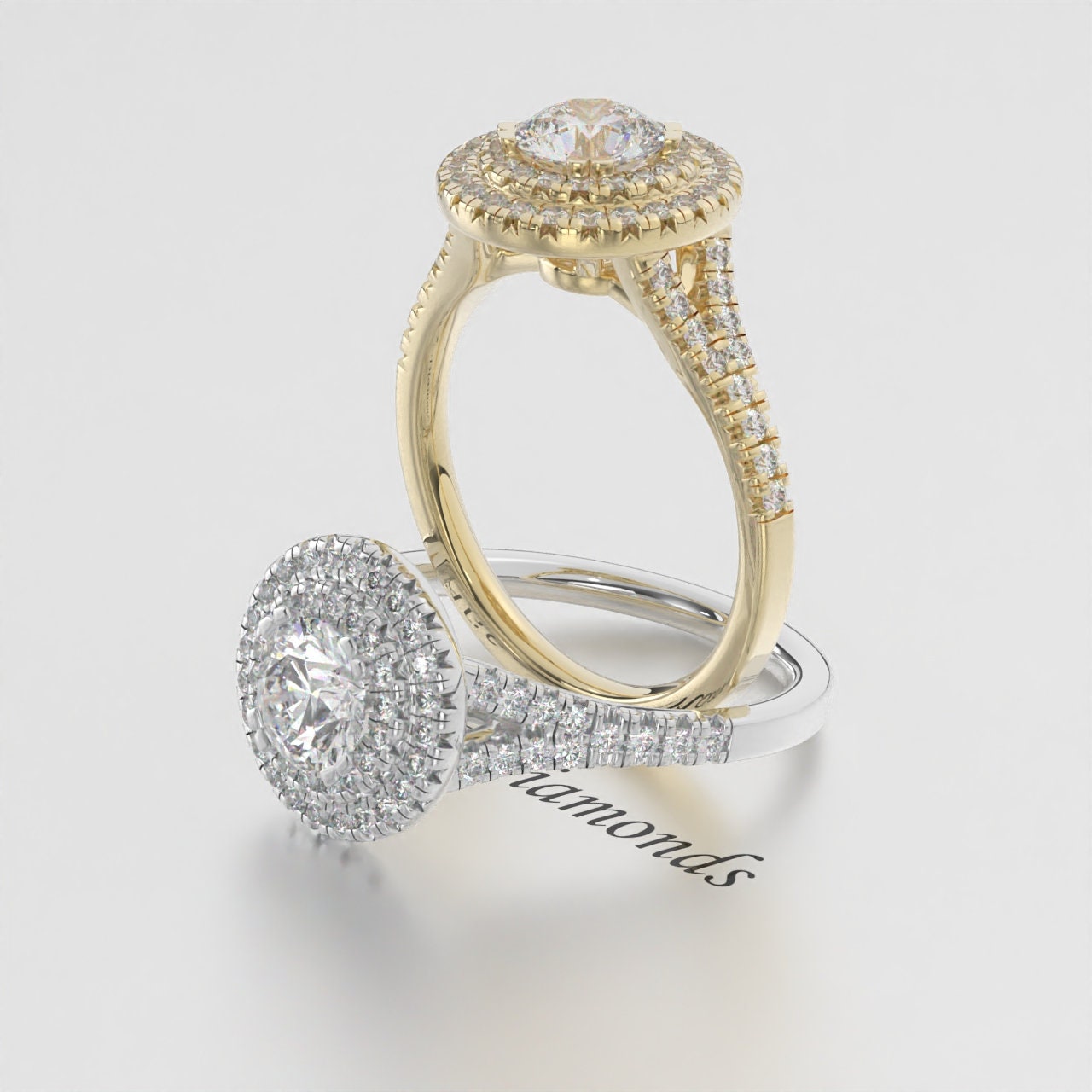 Certified Lab-Grown Diamond Double Halo Engagement Ring – EF VS/SI Diamond in 14K Solid Gold | Elegant and Sparkling Wedding Ring