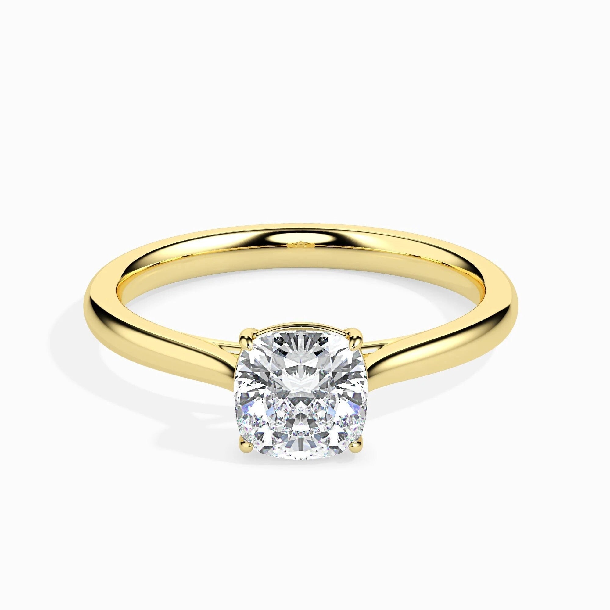 Certified 0.50 Ct EF VS/SI Cushion-Cut Lab-Grown Diamond Solitaire Engagement Ring – Conflict-Free Diamond Set in 14K Real Gold