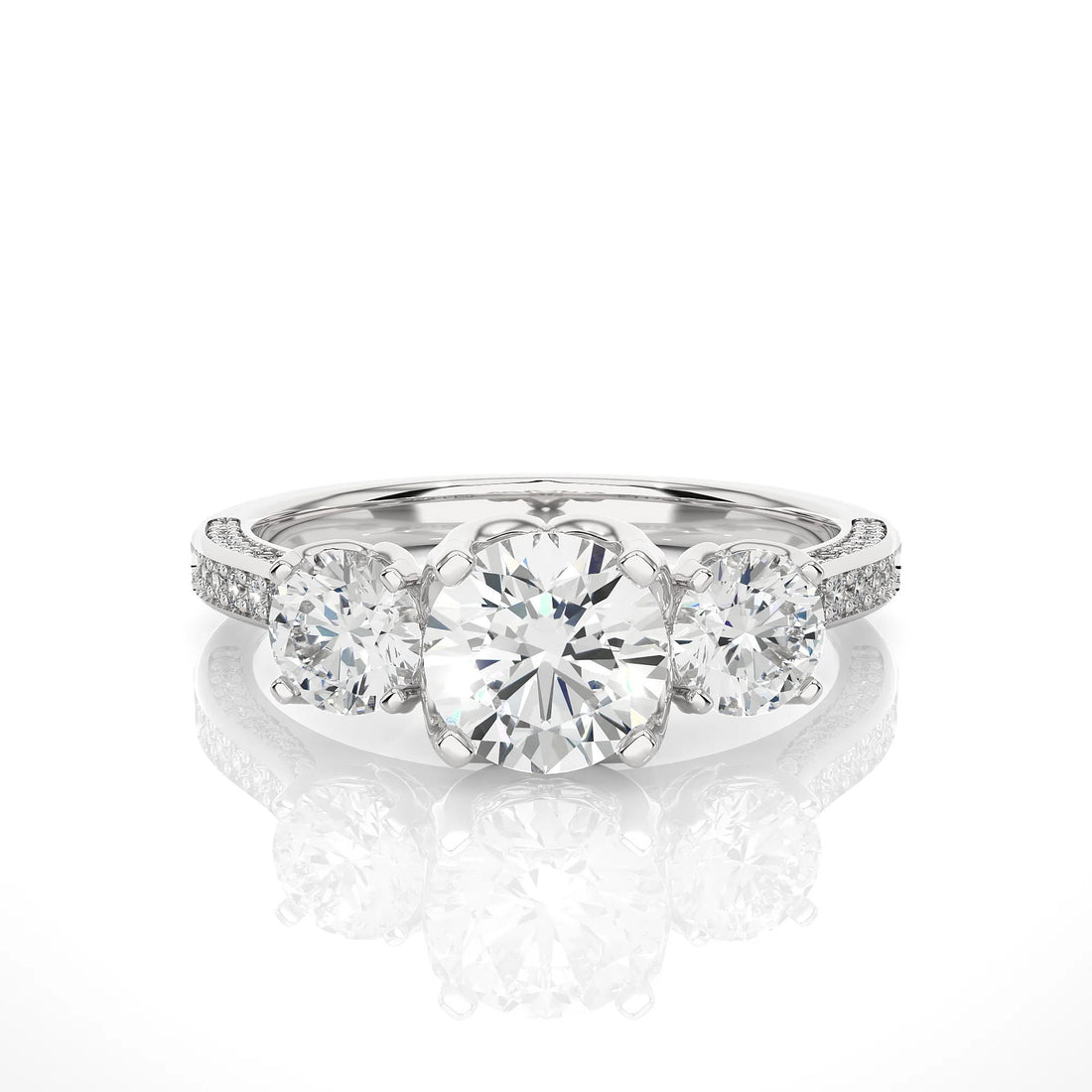 Unique Round Three Stone Wedding Ring / IGI Certified EF VS/SI Lab Grown Diamond Engagement Ring / 14K Real Gold Anniversary Gift Ring