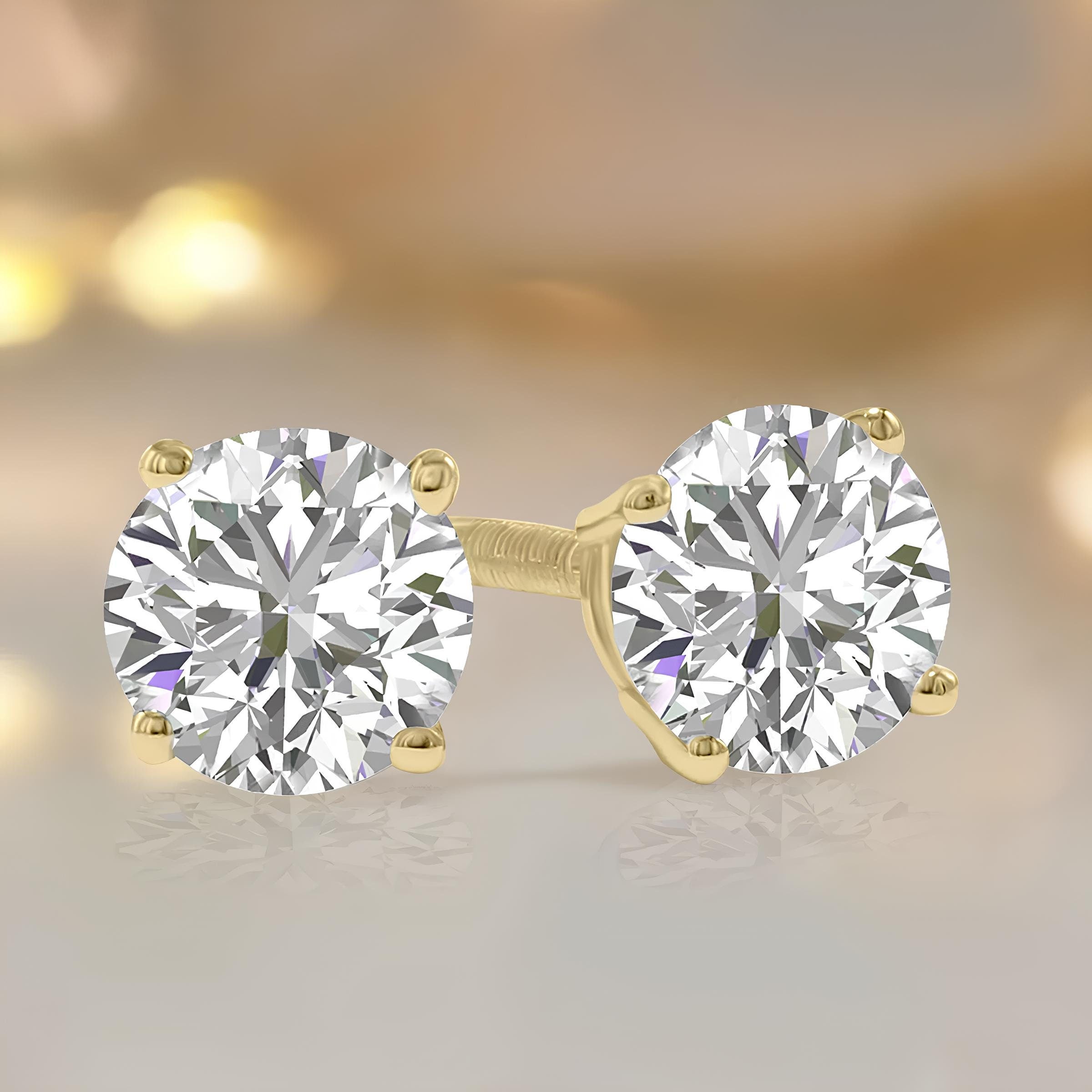 0.25–4.00 CTW Round Cut Lab-Grown Diamond Stud Earrings 14K Gold Wedding Earrings for Women