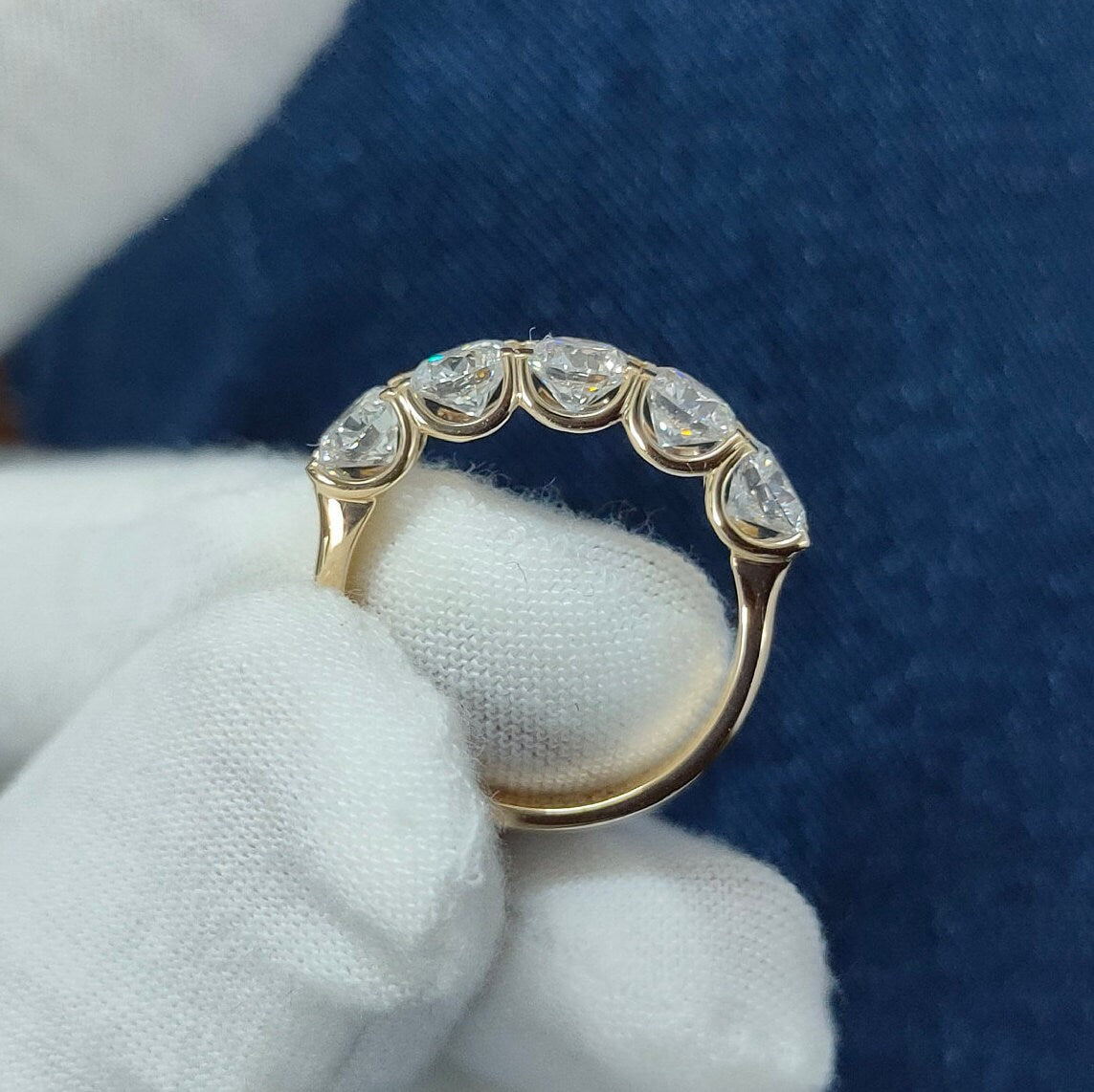 Round 5-Stone EF VS/SI Lab-Grown Diamond Ring – U-Prong Set Engagement or Promise Ring 14K Gold