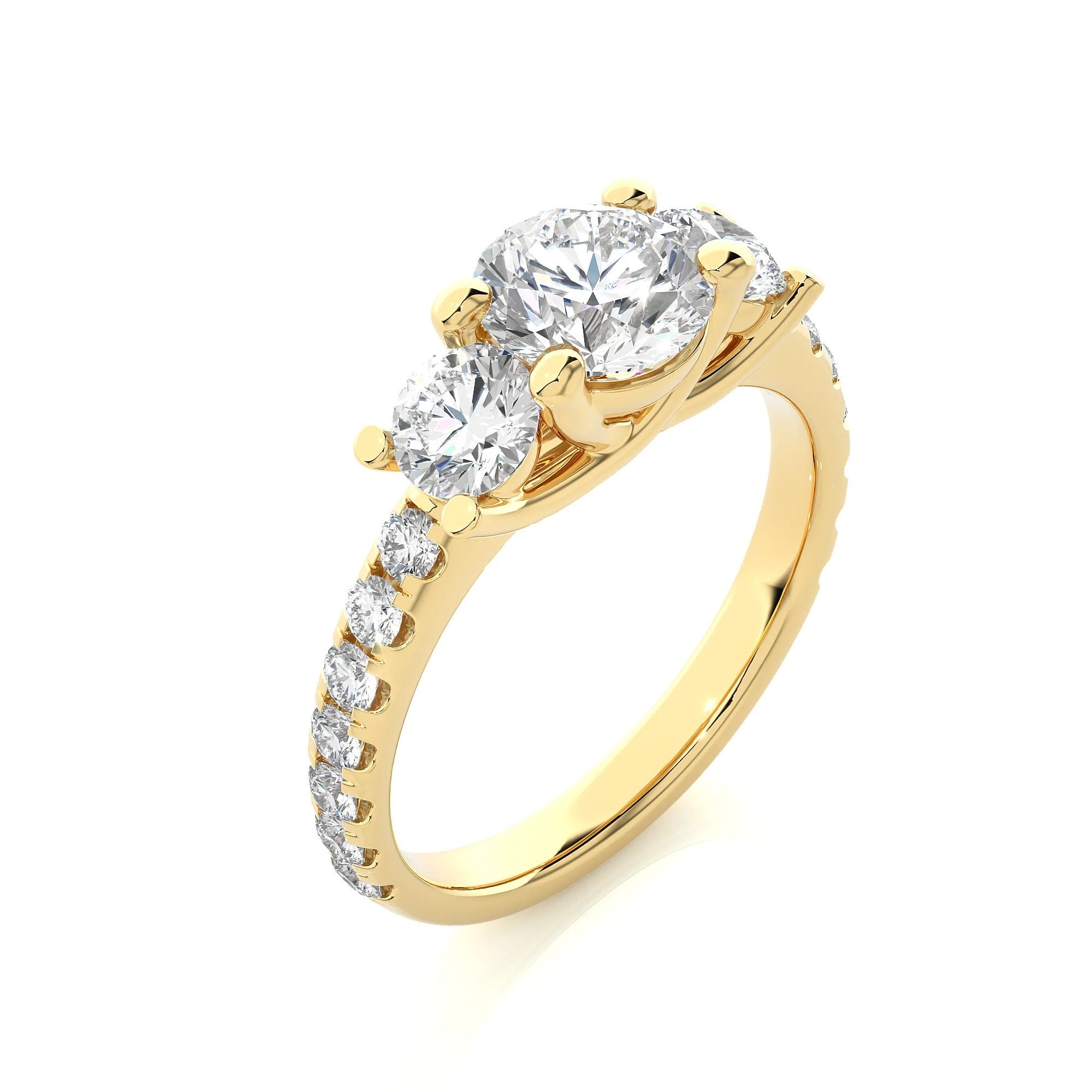 Round Three-Stone Trellis Engagement Ring IGI Certified EF VS/SI Lab-Grown Diamonds in 14K Real Gold
