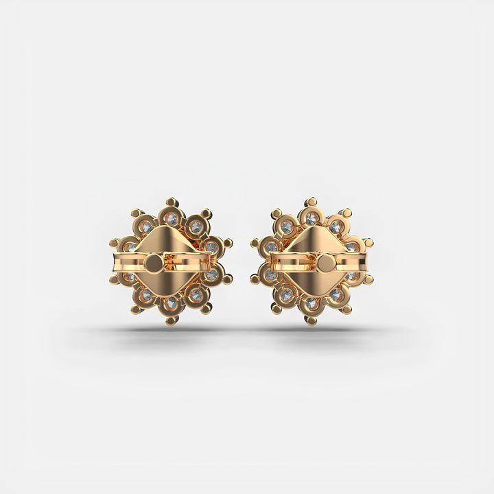 14K Gold Round Diamond Star Cluster Flower Lab Grown Stud Earrings Women's Earring - Diamond Earrings