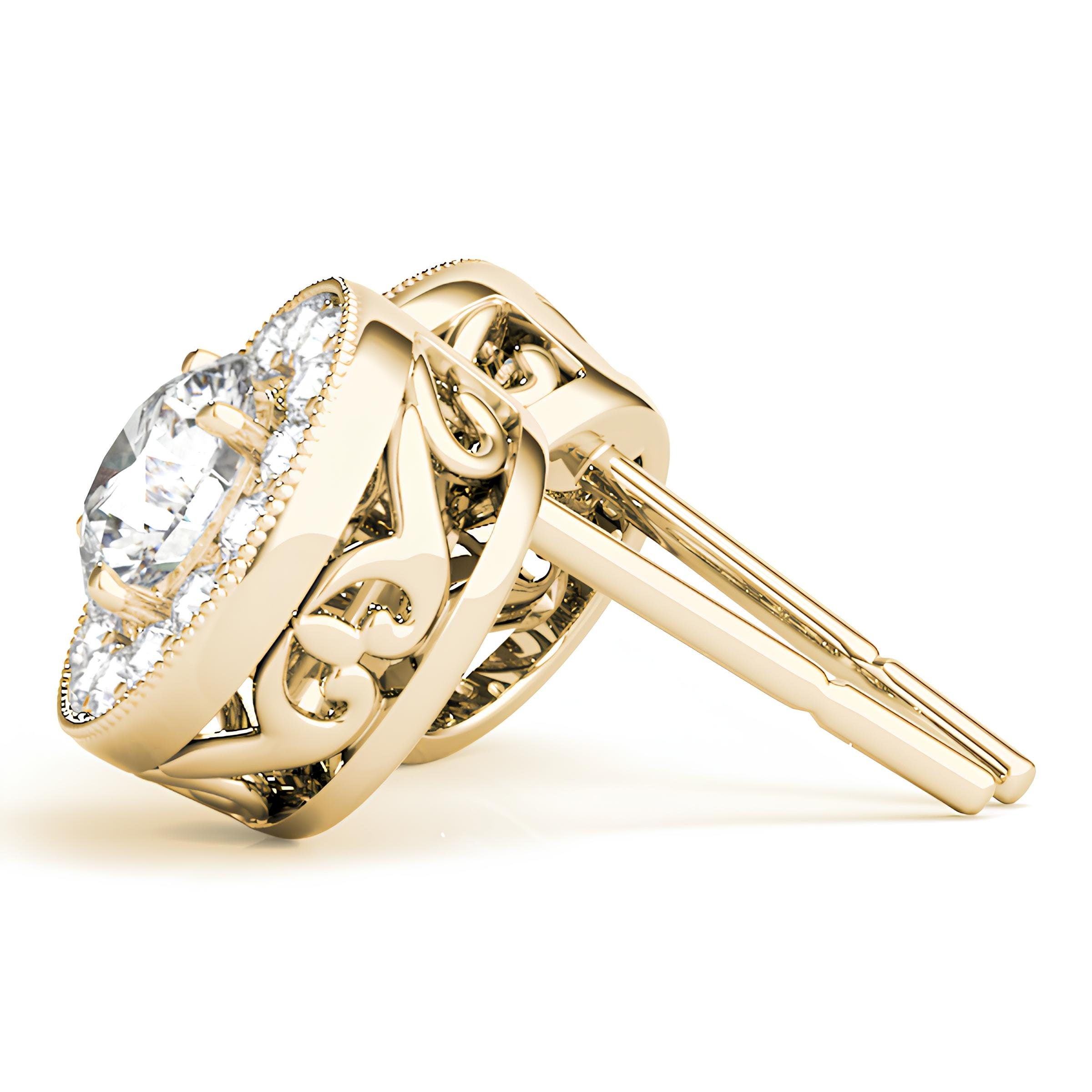 0.25–4.00 Carat Round Cut EF VS/SI Lab-Grown Diamond Halo Stud Earrings 14K Gold Diamond Studs for Women