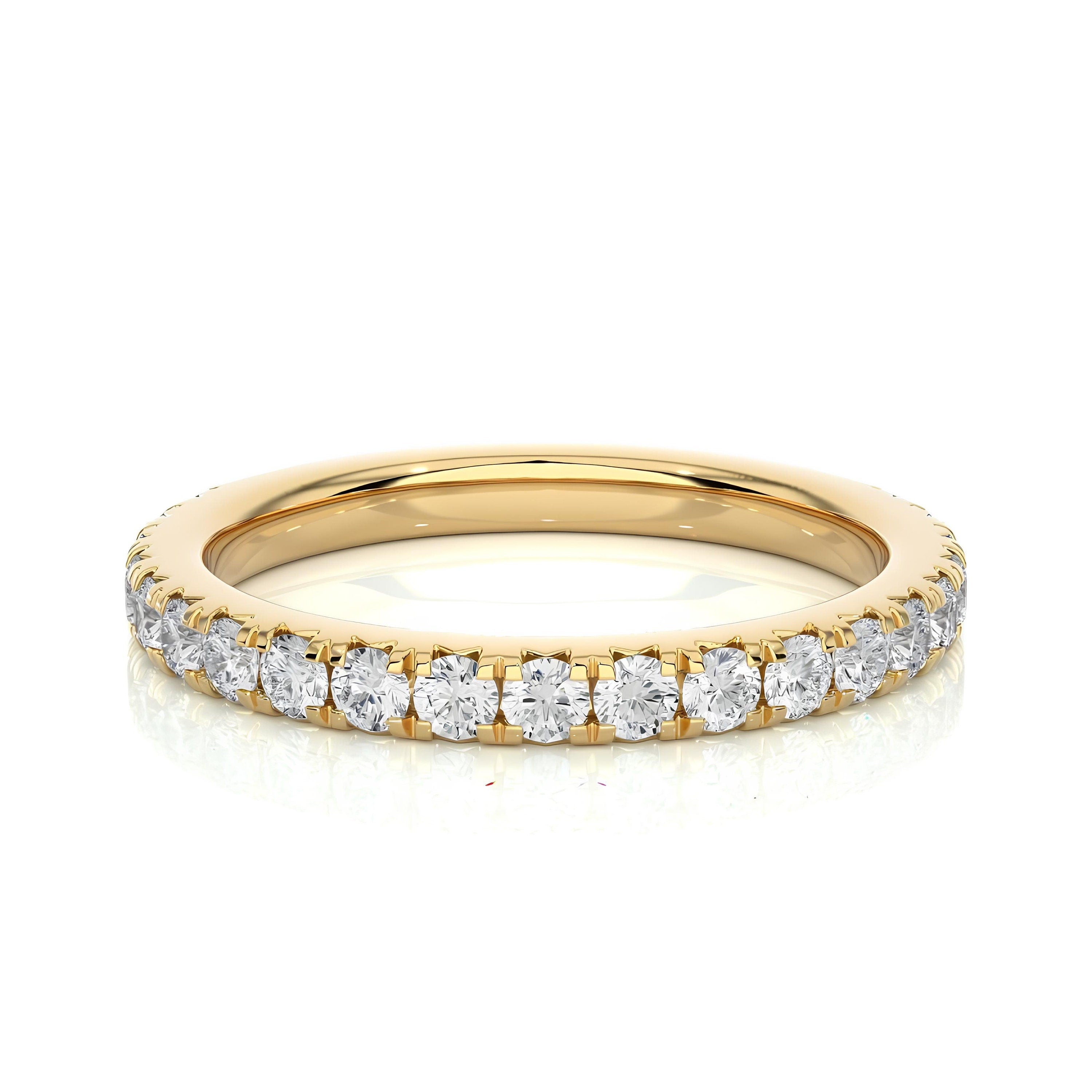 2MM EF VS/SI Lab-Created Diamond Wedding Band – Pave Half Eternity Ring in 14K Solid Gold