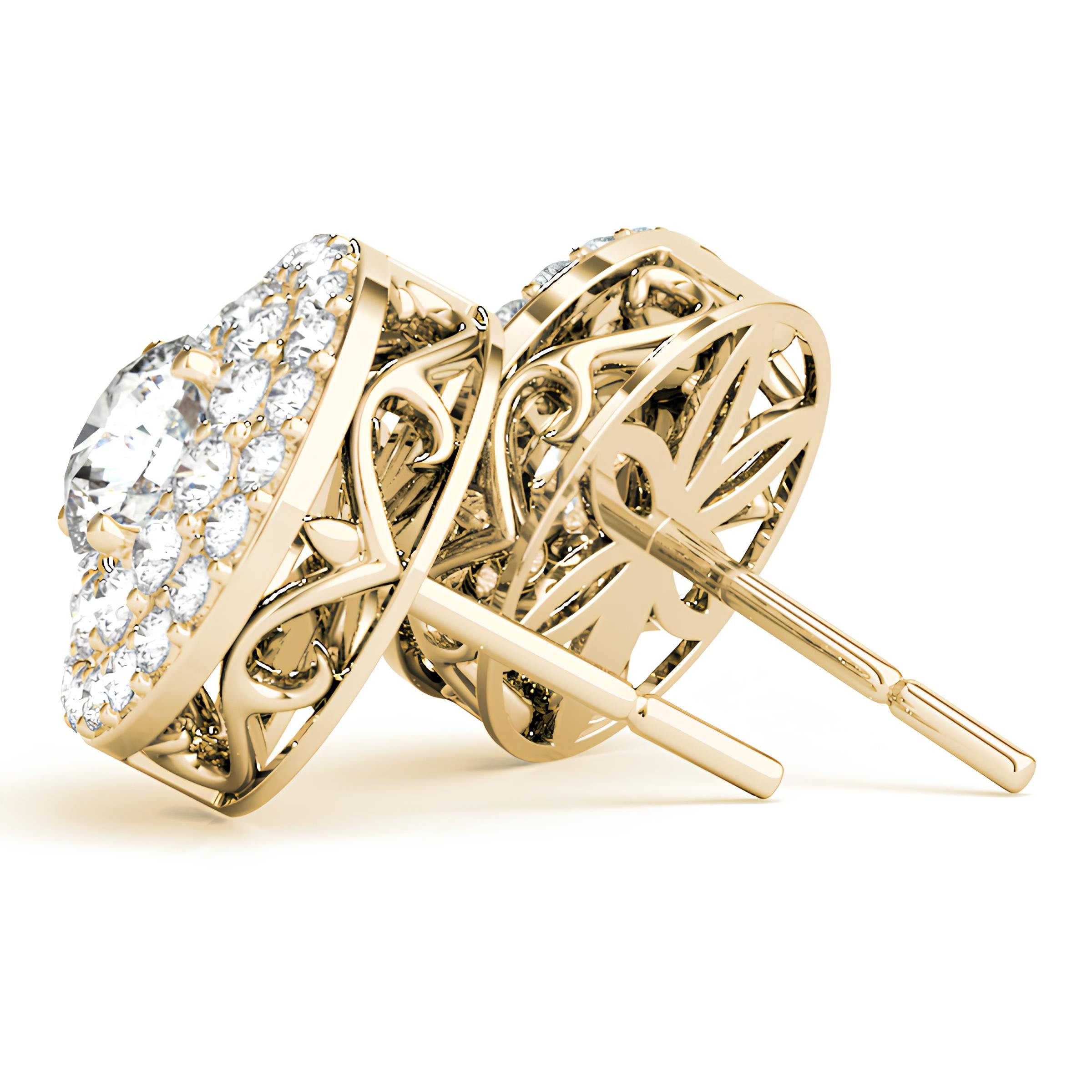 1.20 Carat Round EF VS/SI Lab-Grown Diamond Double Halo Stud Earrings – 14K Gold Diamond Studs