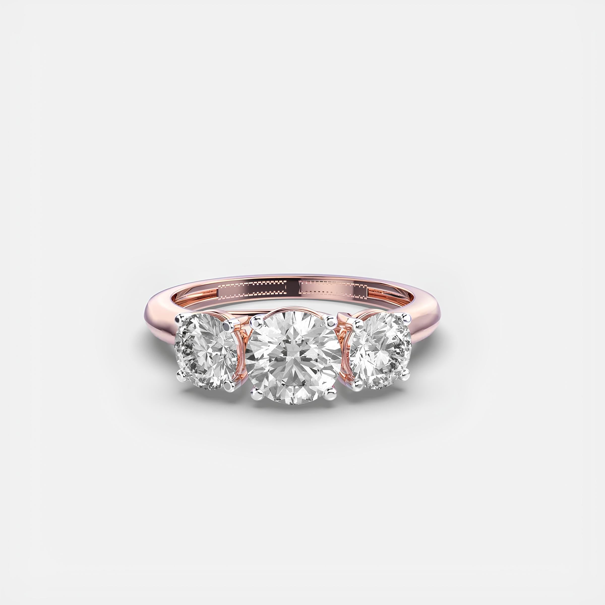 Round Three-Stone Lab-Created Diamond Engagement Ring – Excellent Cut in 14K Gold | Promise or Wedding Ring