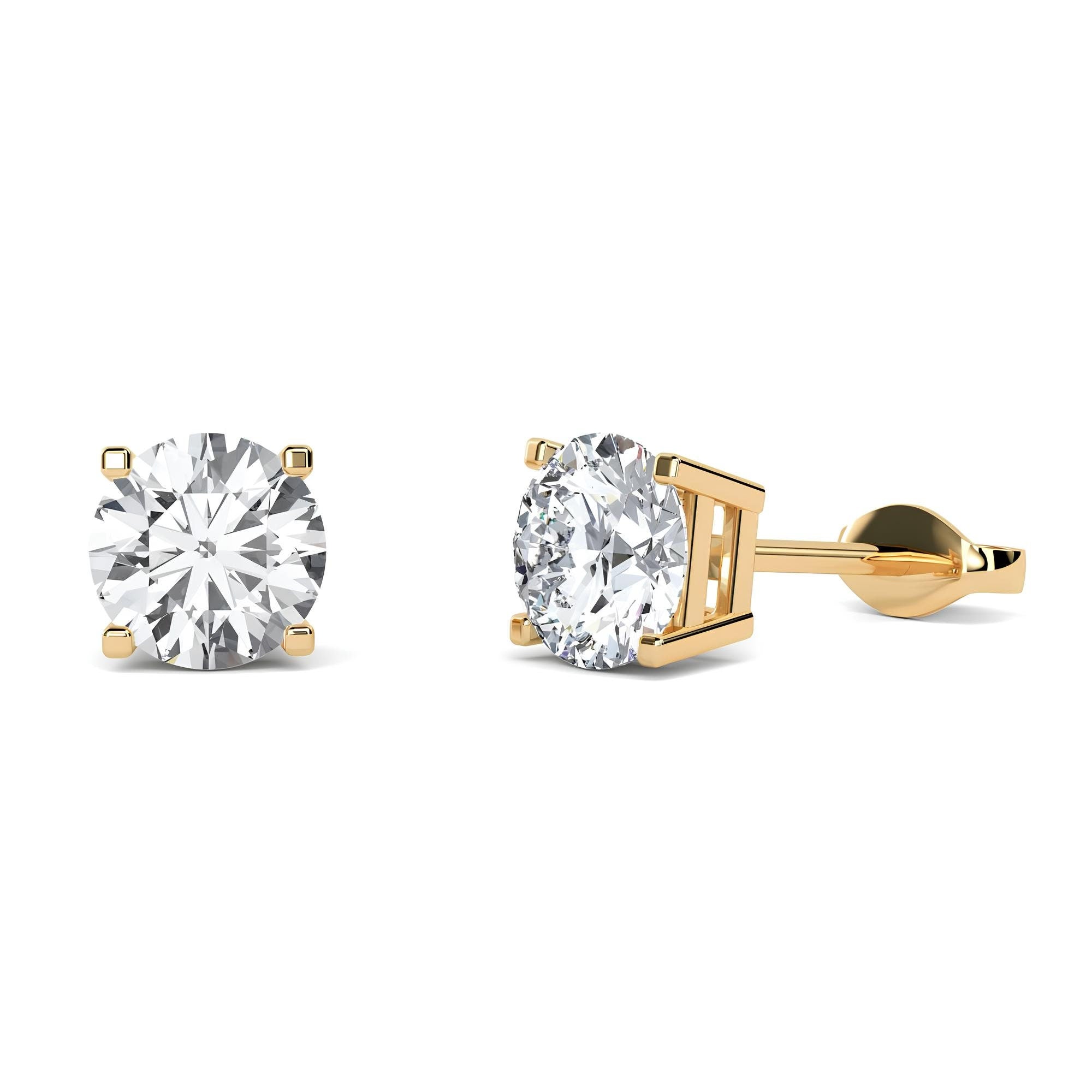Round Lab-Grown Diamond Stud Earrings EF VS/SI Quality 14K Gold Push Back Wedding Earrings for Women