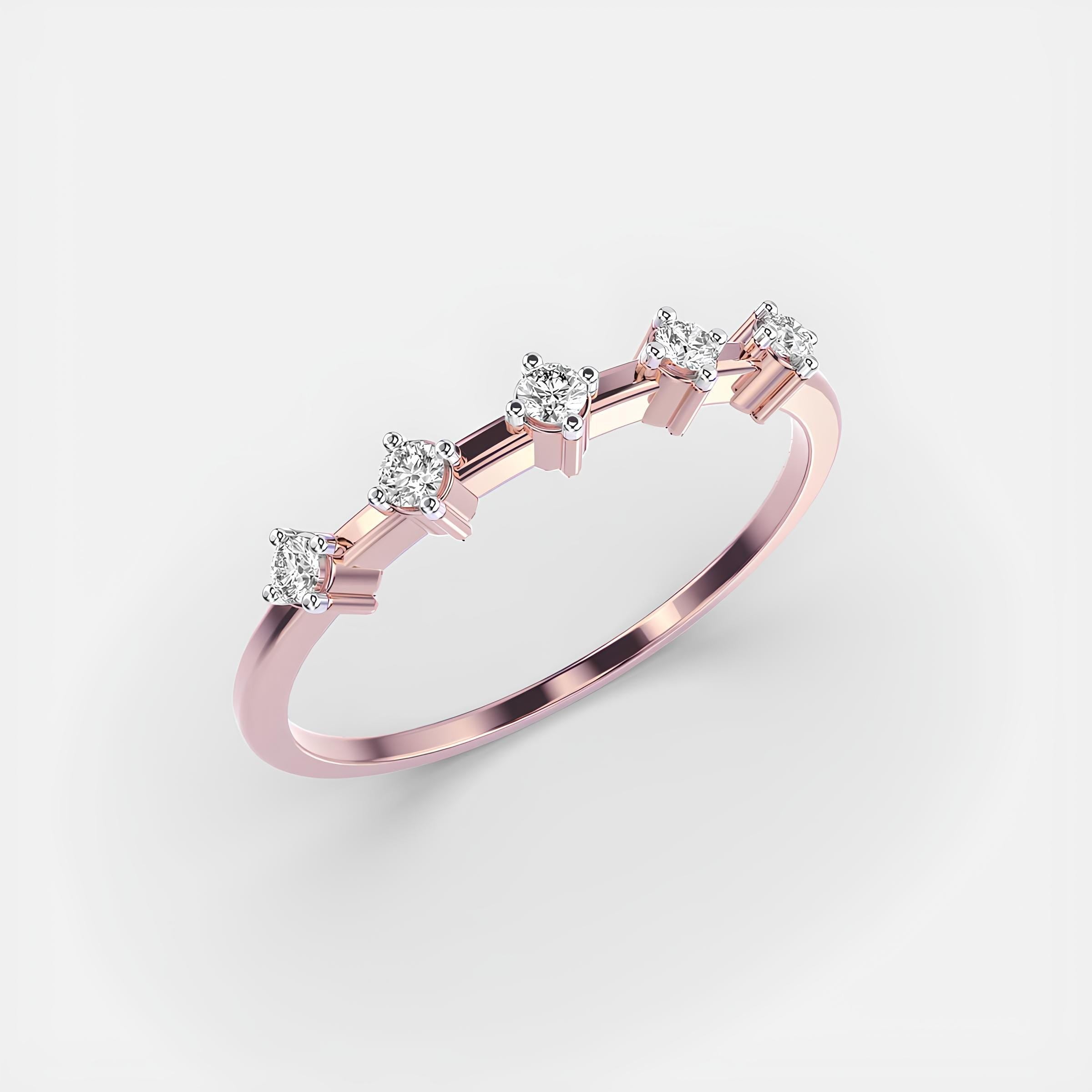 5-Stone Lab-Created Diamond Ring – 14K Solid Gold Women's Half Eternity Wedding or Engagement Band