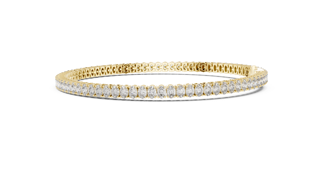 11.85 CT EF VS/SI Lab Grown Oval Cut Diamond Tennis Wedding Bracelet For Women's 14K Yellow Gold