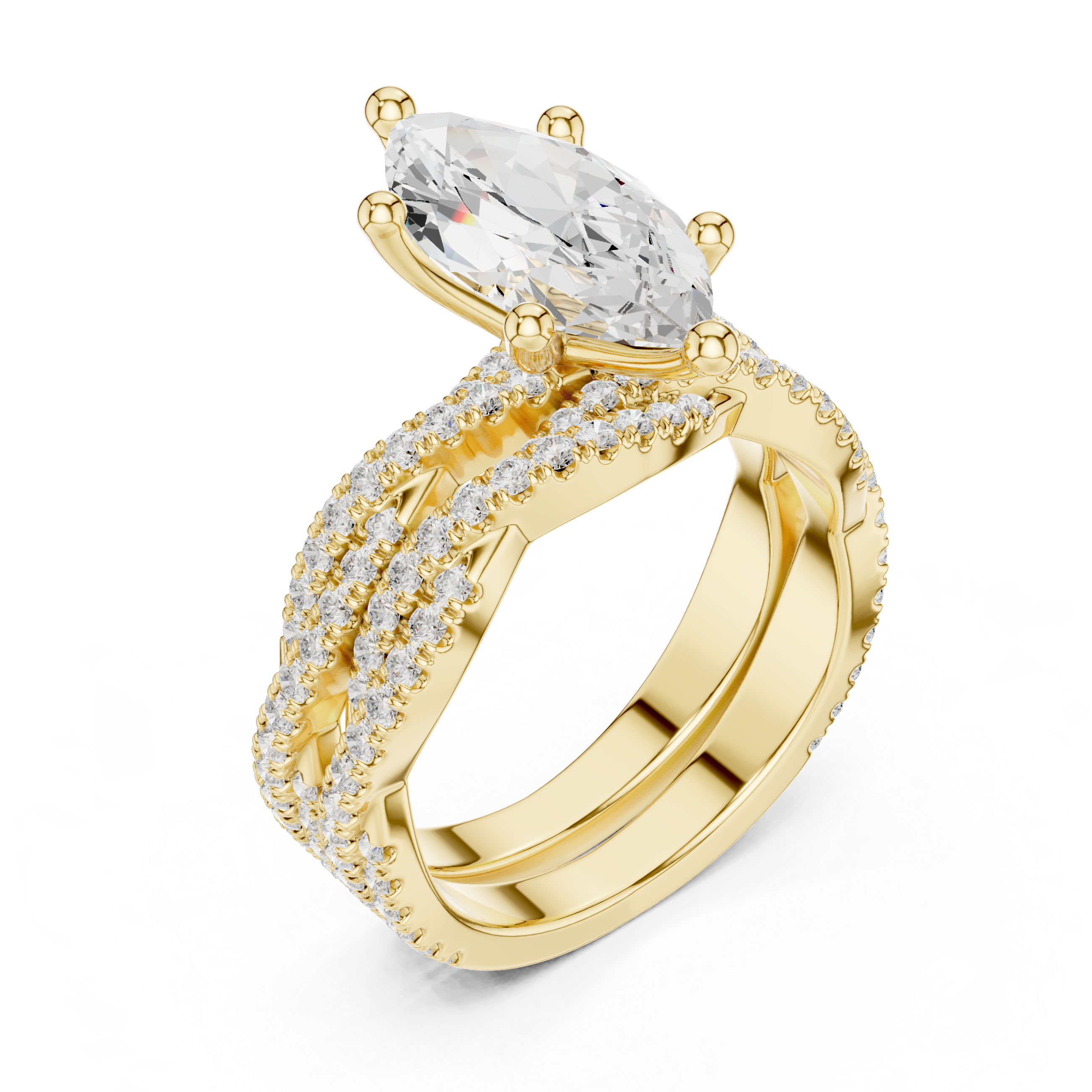 3.23 CT Bridal Set Ring – EF VS/SI Lab-Created Diamond in 14K Yellow Gold | Women's Engagement or Wedding