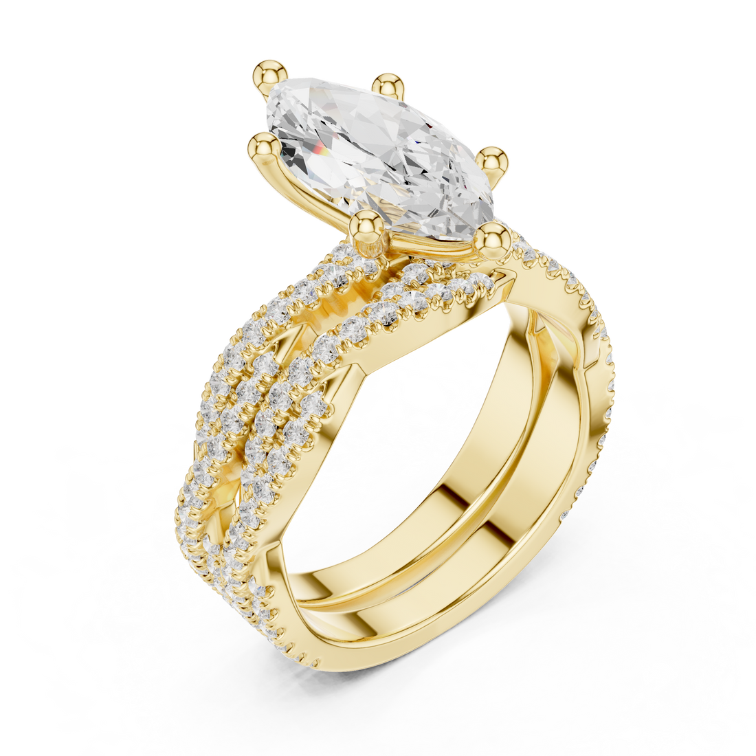 3.23 CT Bridal Set Ring – EF VS/SI Lab-Created Diamond in 14K Yellow Gold | Women's Engagement or Wedding