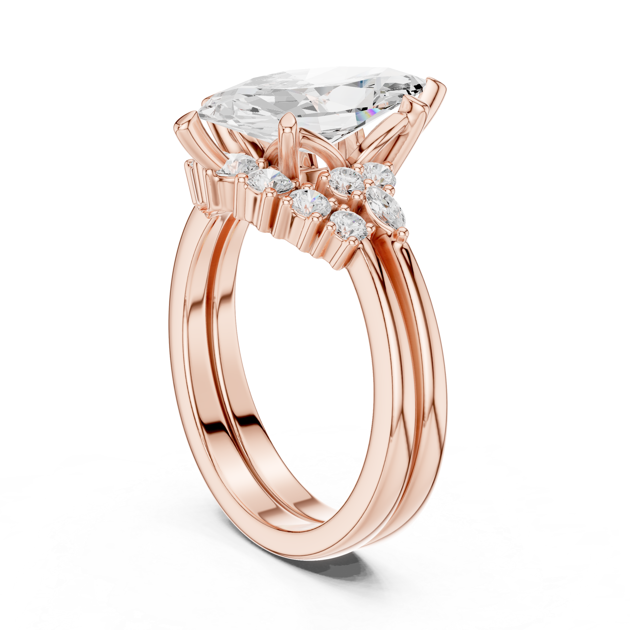 2.92 Carat Bridal Set Ring – EF VS/SI Lab-Created Diamond in 14K Rose Gold | Women's Engagement or Wedding