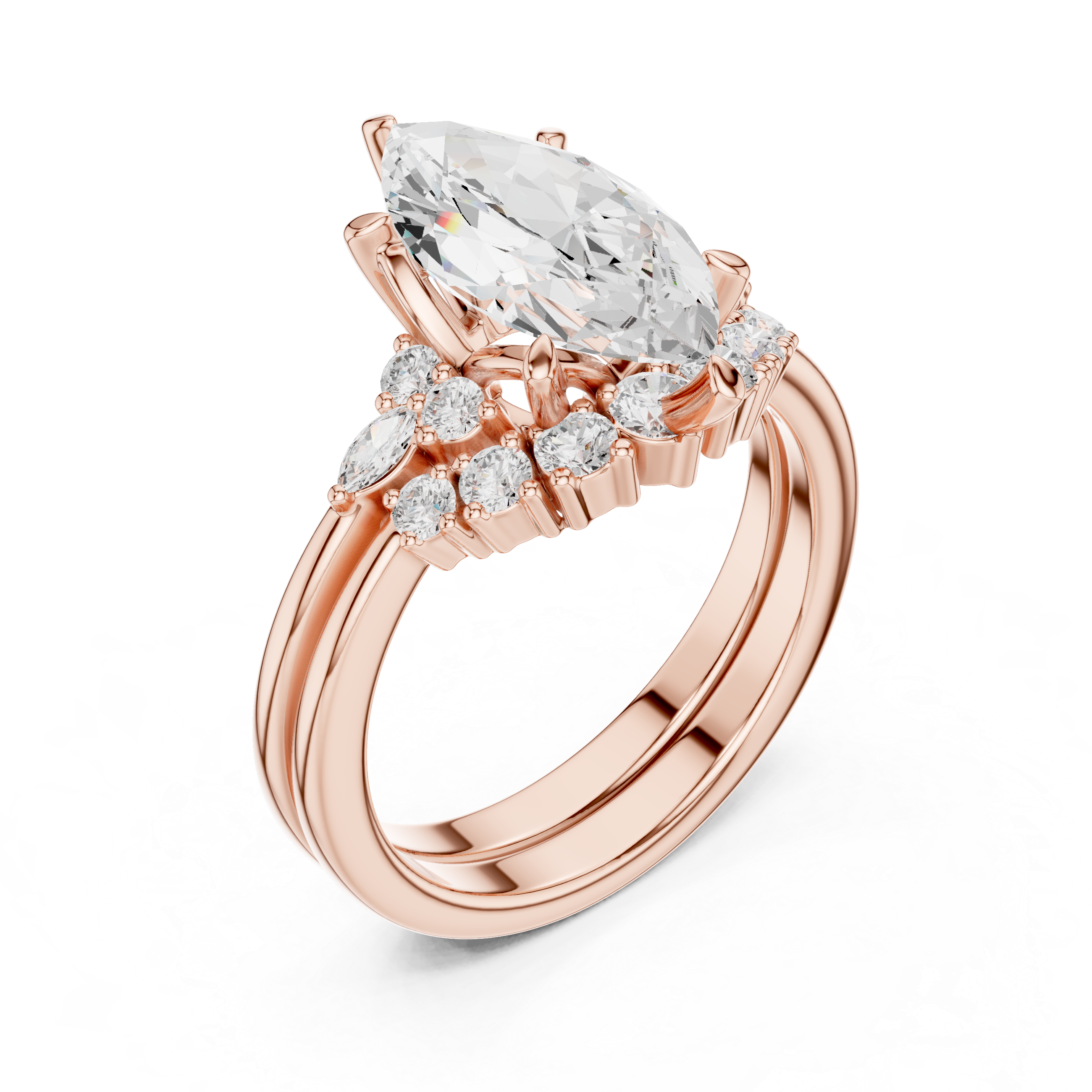 2.92 Carat Bridal Set Ring – EF VS/SI Lab-Created Diamond in 14K Rose Gold | Women's Engagement or Wedding