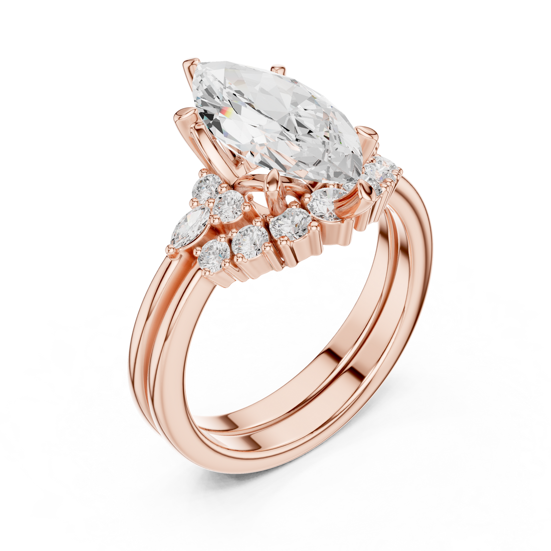 2.92 Carat Bridal Set Ring – EF VS/SI Lab-Created Diamond in 14K Rose Gold | Women's Engagement or Wedding