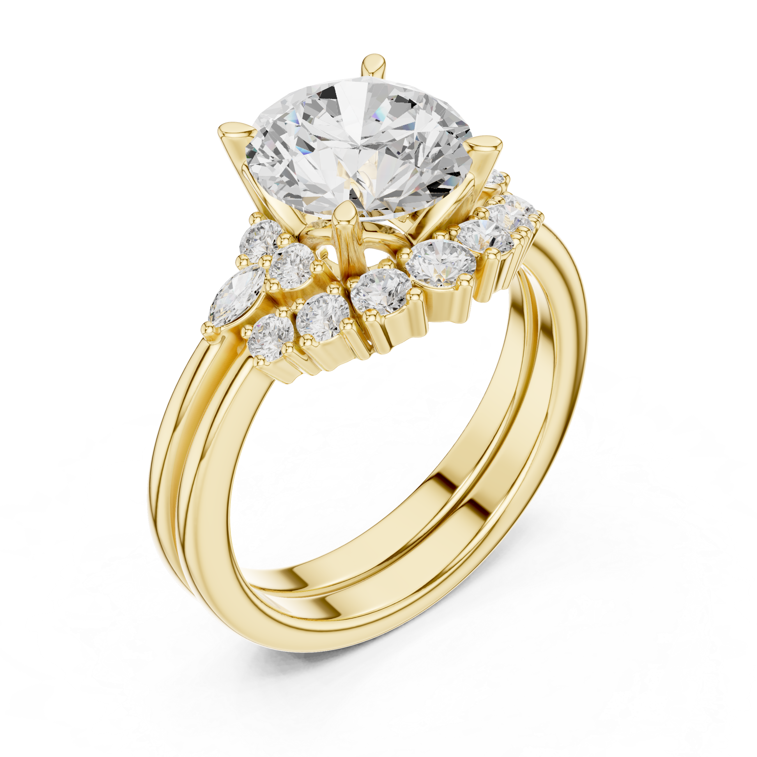 2.92 CT Bridal Set Ring – EF VS/SI Lab-Created Diamond in 14K Yellow Gold | Women's Engagement or Wedding