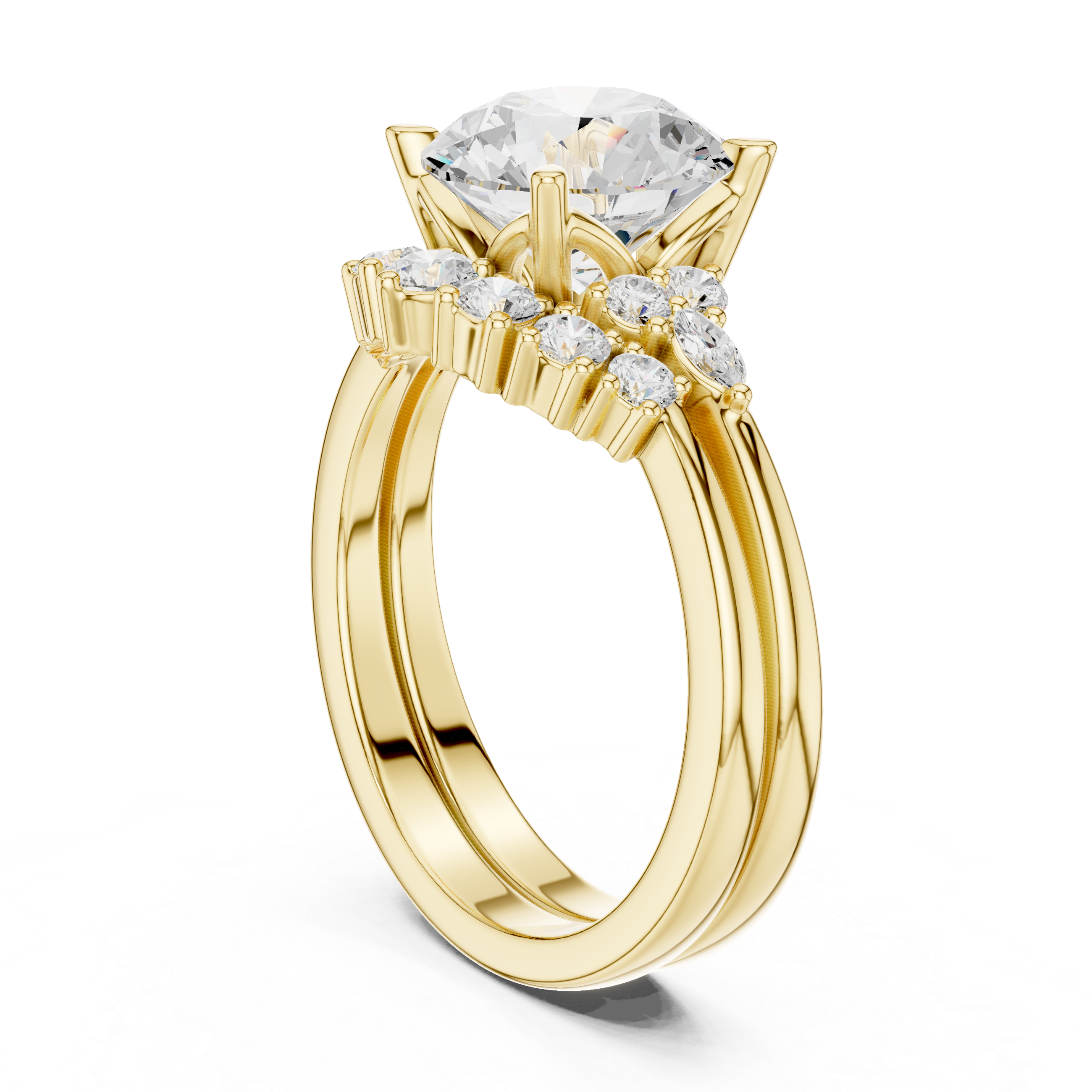 2.92 CT Bridal Set Ring – EF VS/SI Lab-Created Diamond in 14K Yellow Gold | Women's Engagement or Wedding