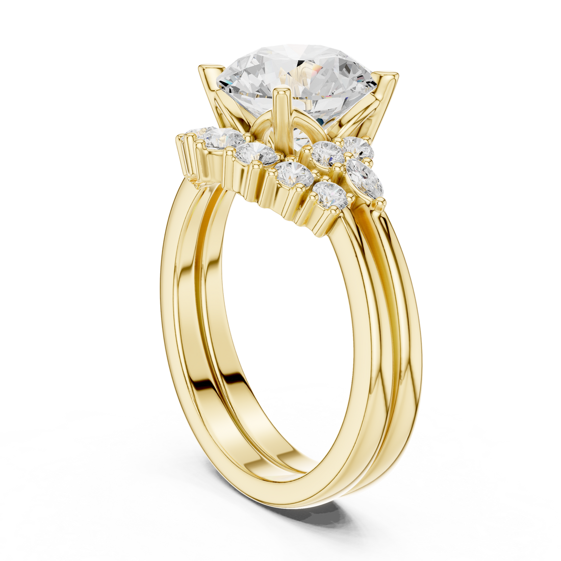 2.92 CT Bridal Set Ring – EF VS/SI Lab-Created Diamond in 14K Yellow Gold | Women's Engagement or Wedding