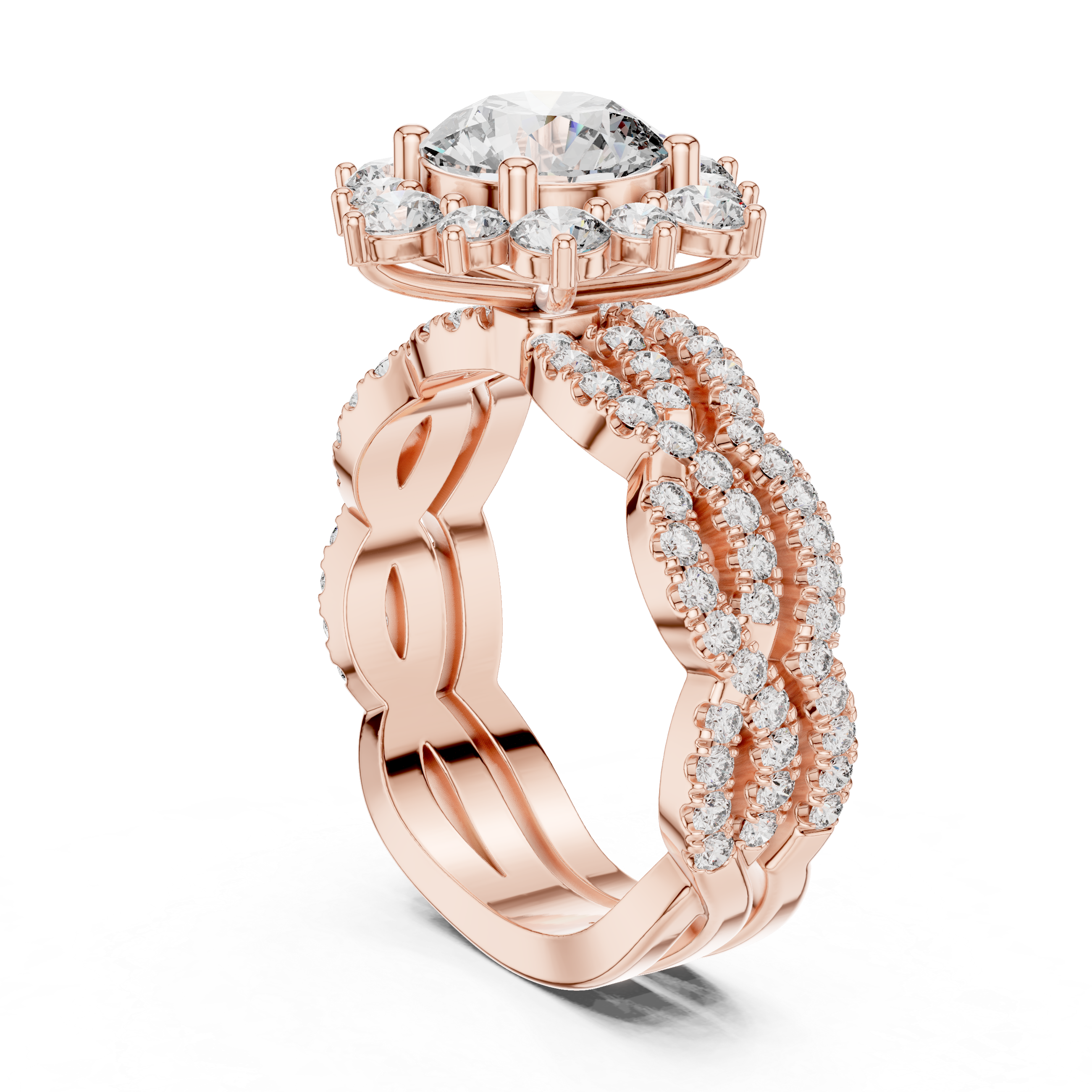 EF VS/SI Lab-Created Certified Diamond Bridal Set Ring – in 14K Rose Gold | Women's Engagement or Wedding