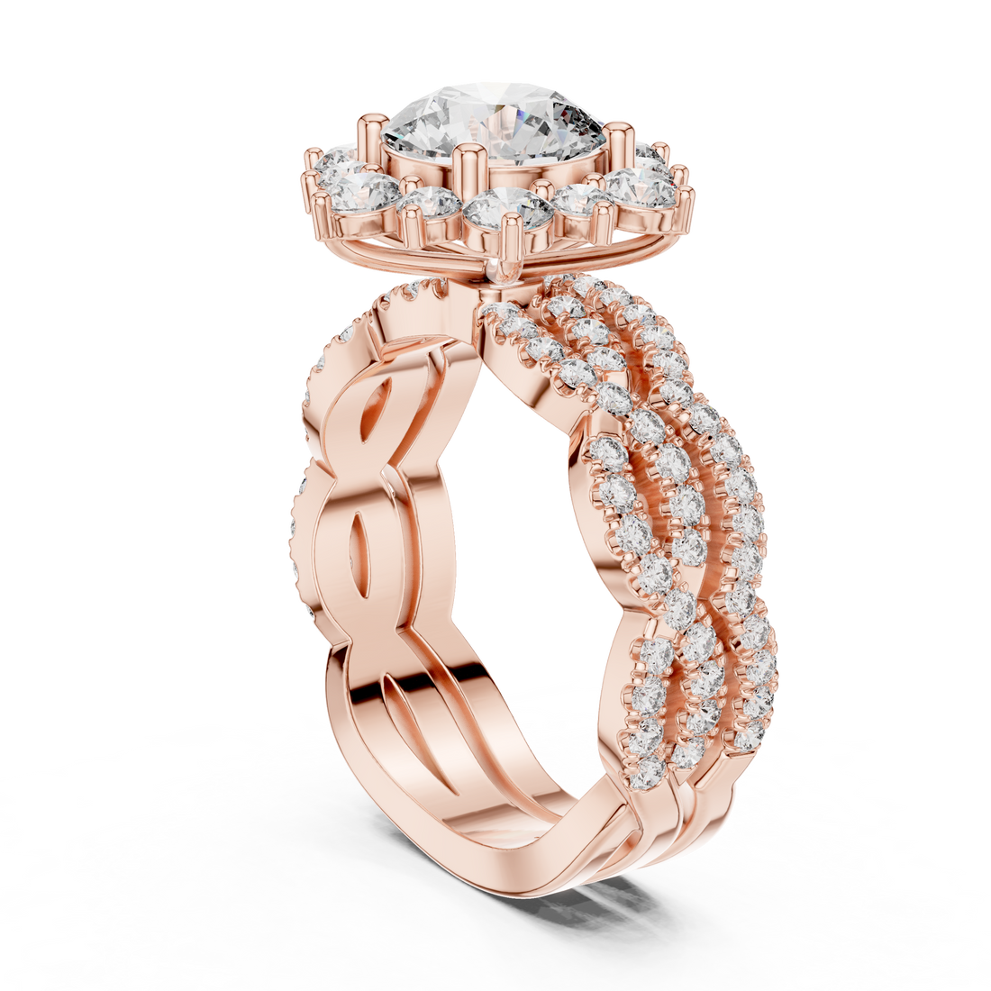EF VS/SI Lab-Created Certified Diamond Bridal Set Ring – in 14K Rose Gold | Women's Engagement or Wedding