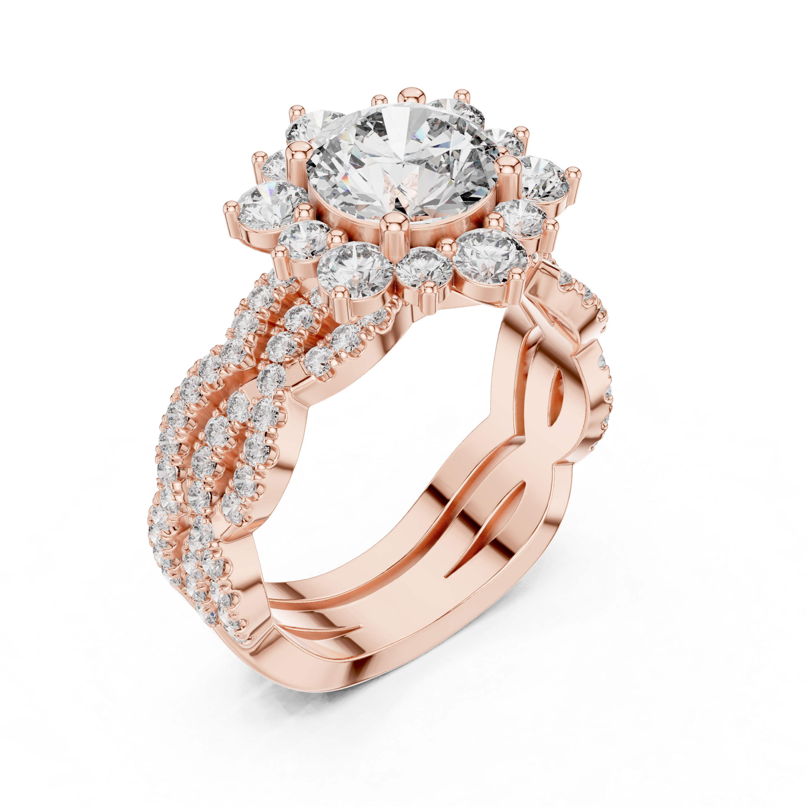 EF VS/SI Lab-Created Certified Diamond Bridal Set Ring – in 14K Rose Gold | Women's Engagement or Wedding