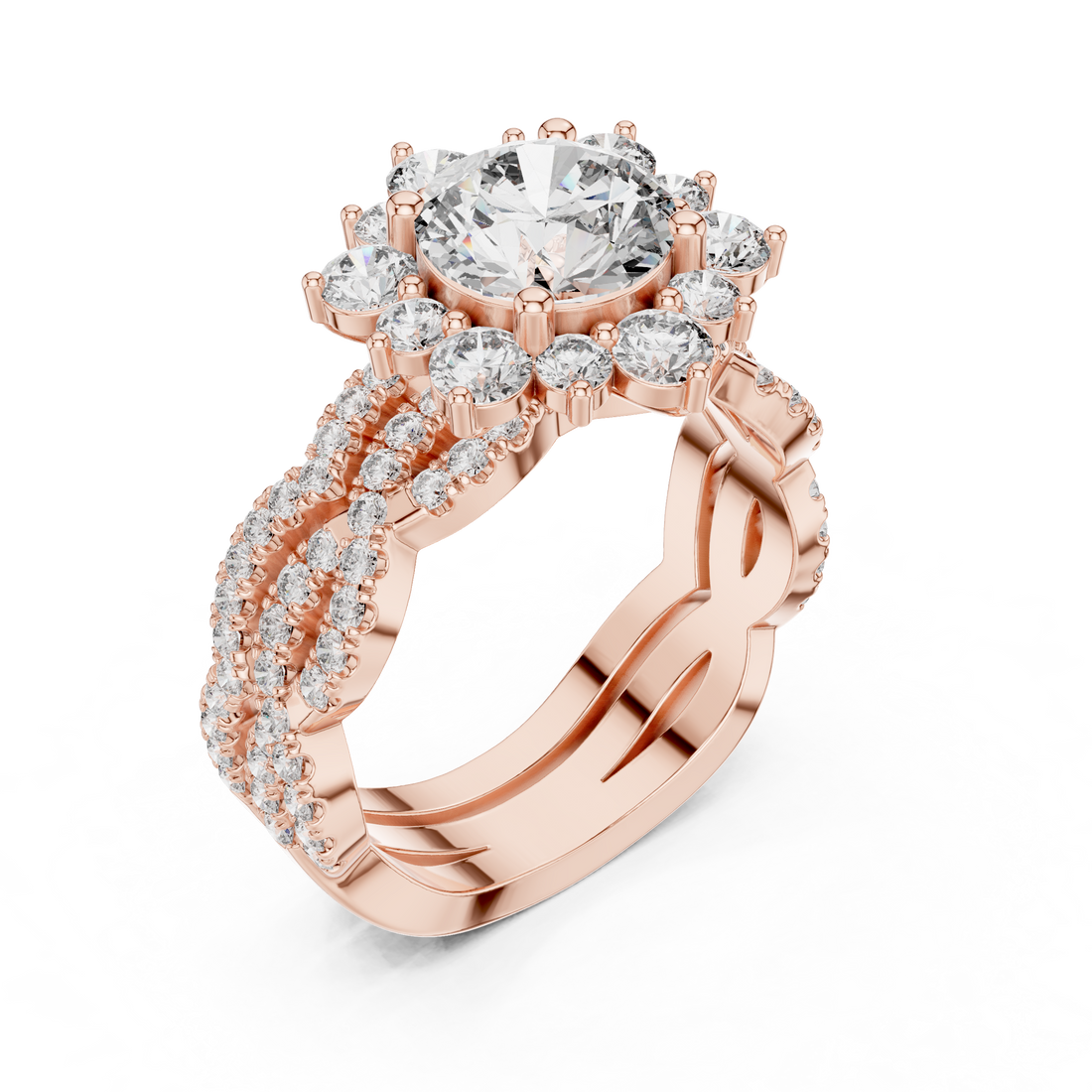 EF VS/SI Lab-Created Certified Diamond Bridal Set Ring – in 14K Rose Gold | Women's Engagement or Wedding