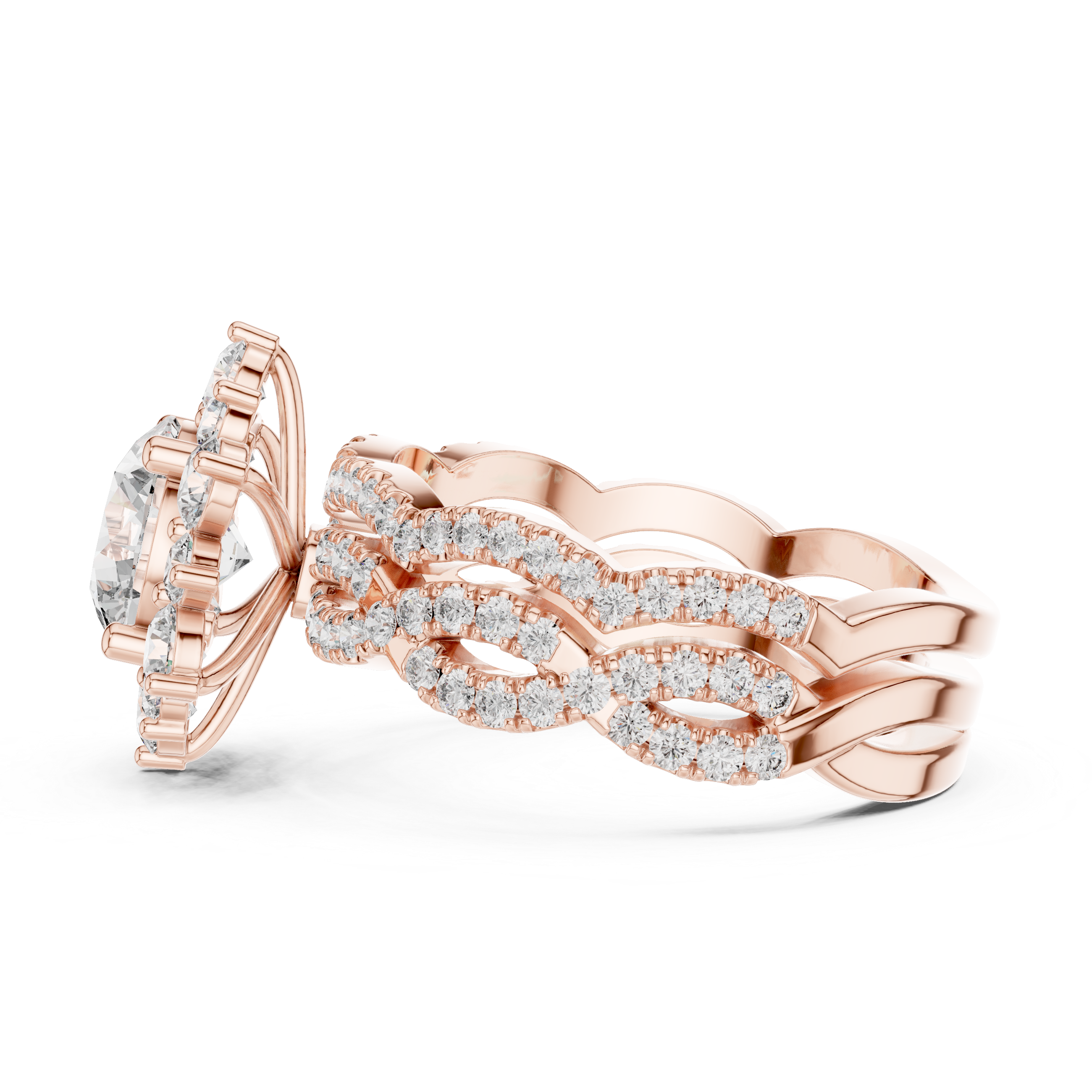 EF VS/SI Lab-Created Certified Diamond Bridal Set Ring – in 14K Rose Gold | Women's Engagement or Wedding