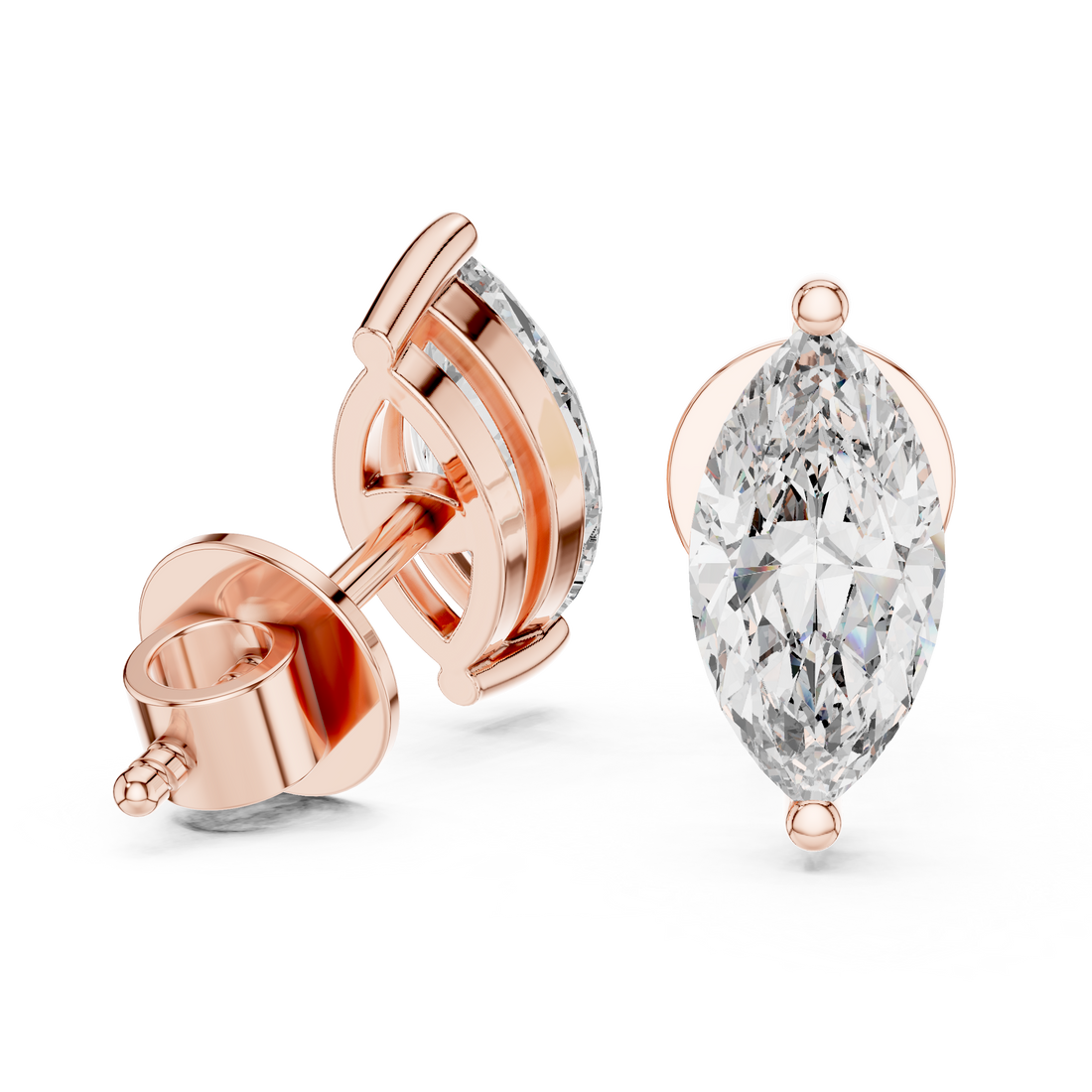 1.5CT Round Cut Lab-Grown Diamond Stud Earrings - Marquise Cut 14K Gold Wedding Earrings for Women Birthday & Anniversary Gift