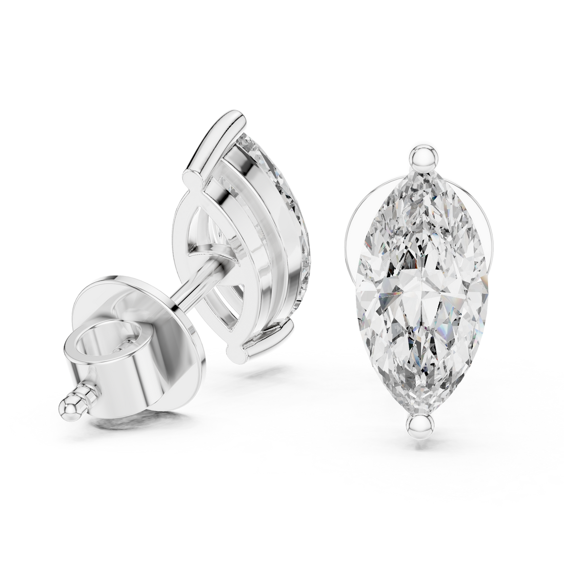 1.5CT Round Cut Lab-Grown Diamond Stud Earrings - Marquise Cut 14K Gold Wedding Earrings for Women Birthday & Anniversary Gift