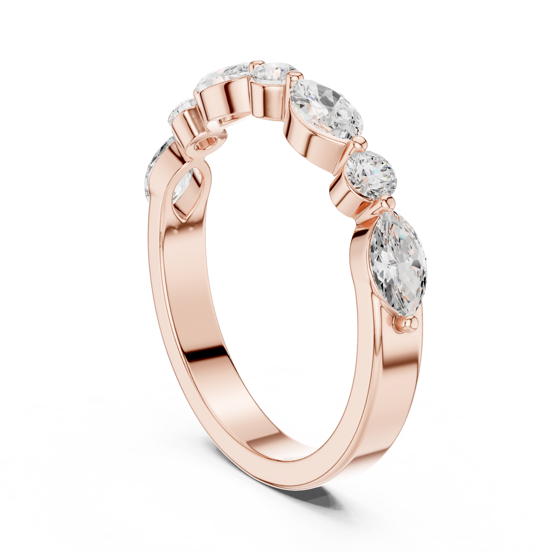 Lab Diamond Wedding Band, Round & Marquise Brilliant EF/VS Matching Band with Engagement Ring, Stacking Band Gift 14K Gold