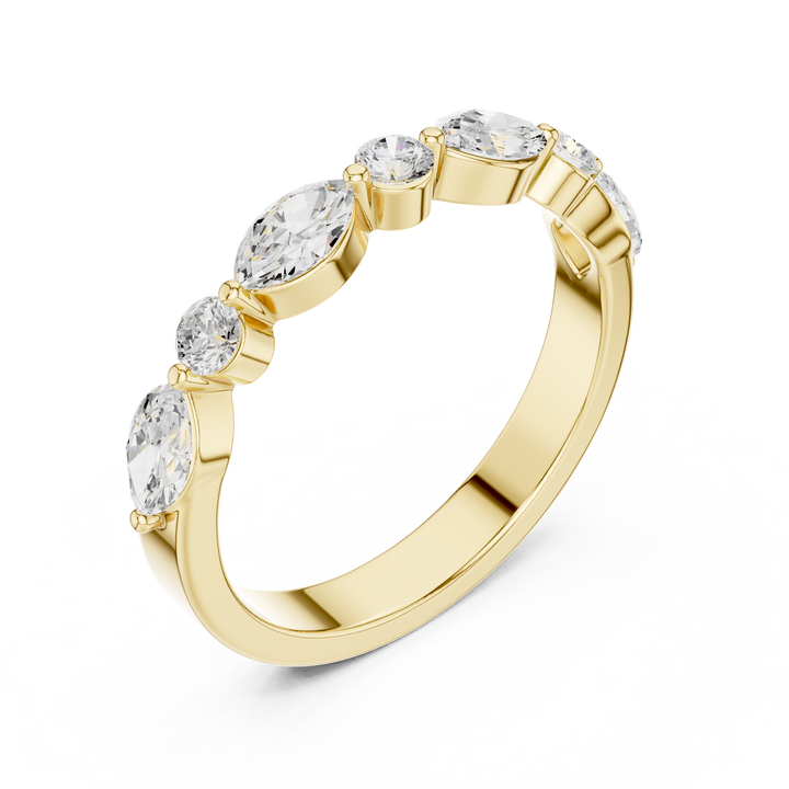 Lab Diamond Wedding Band, Round & Marquise Brilliant EF/VS Matching Band with Engagement Ring, Stacking Band Gift 14K Gold